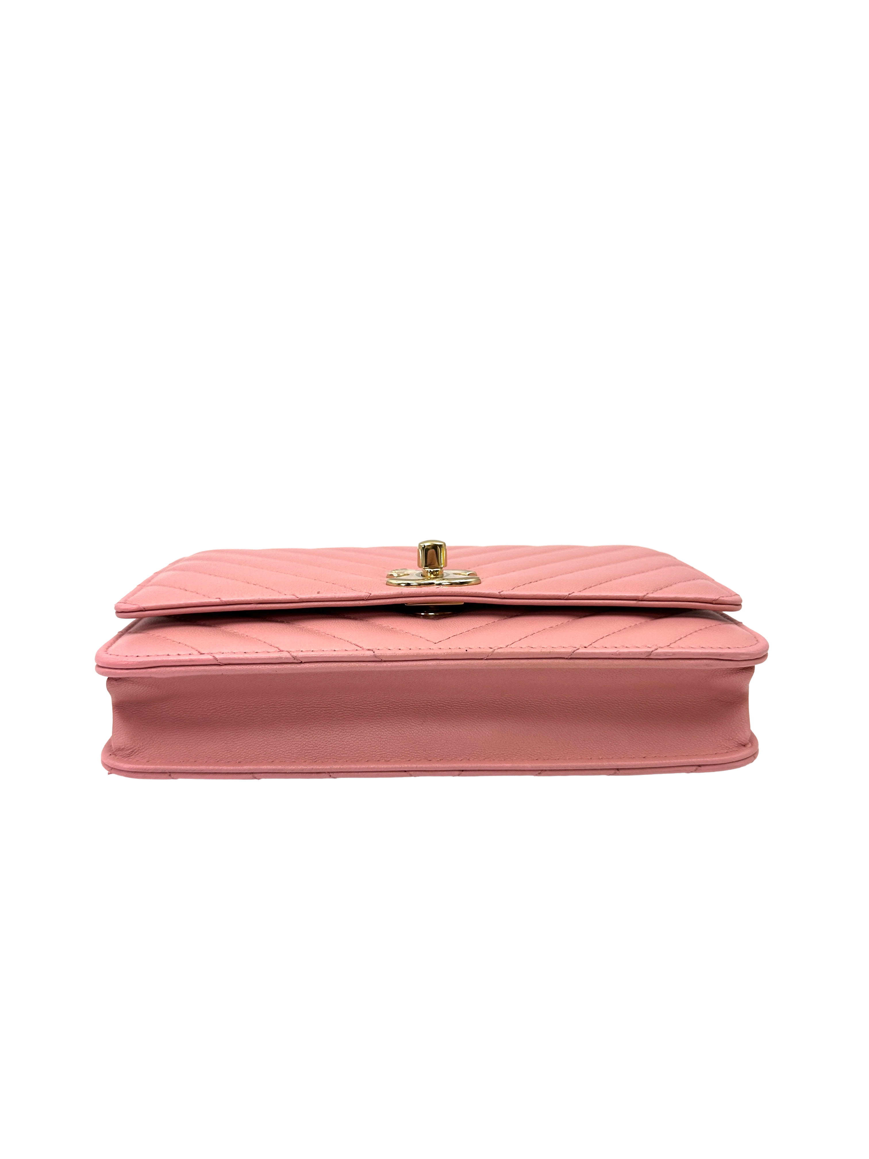 Chanel Trendy CC Pink Chevron Quilted Lambskin Wallet On Chain(25***96) CC2396