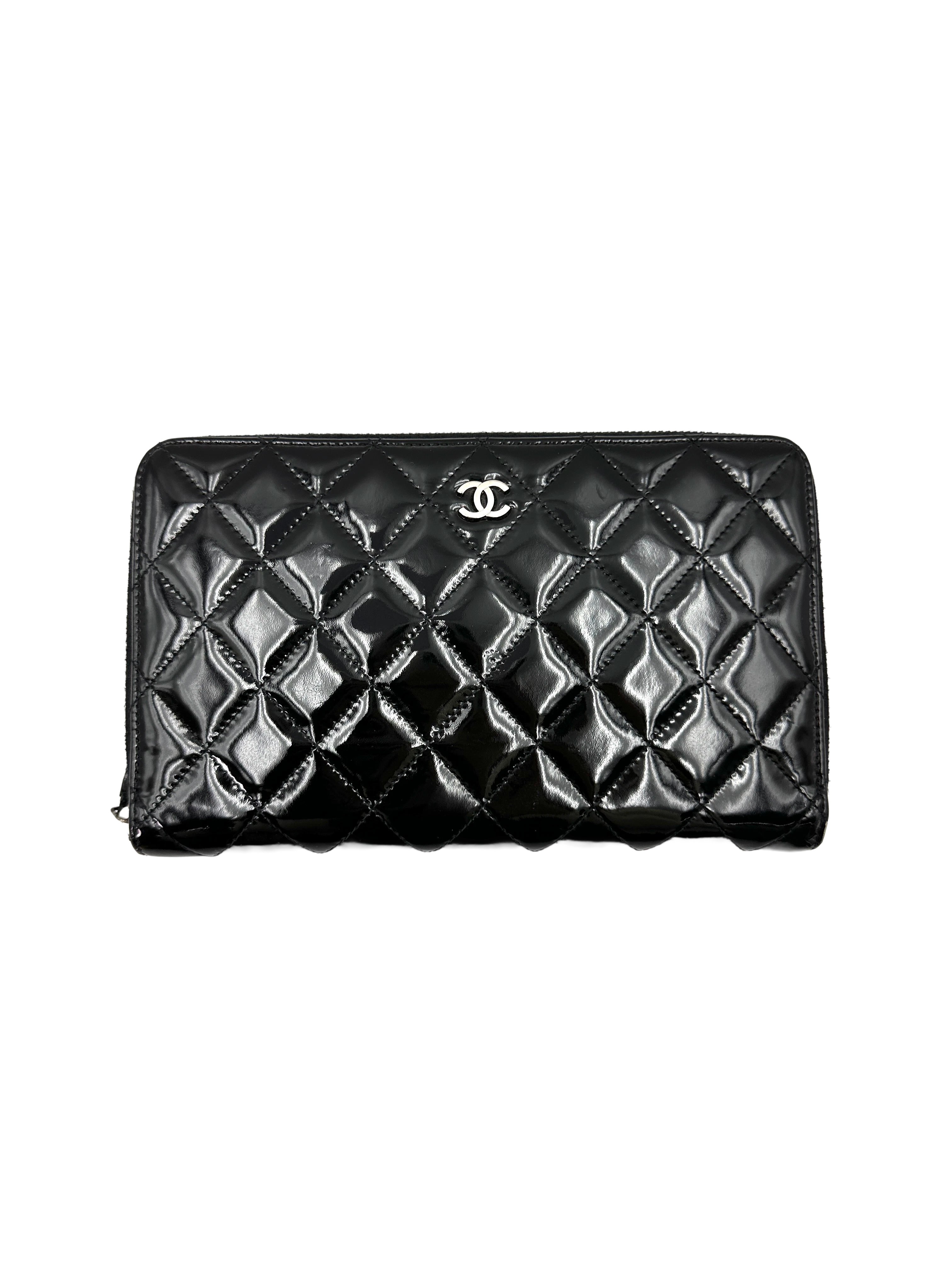 Chanel Black Quilted Patent Leather Long Wallet(15***70) CC2403