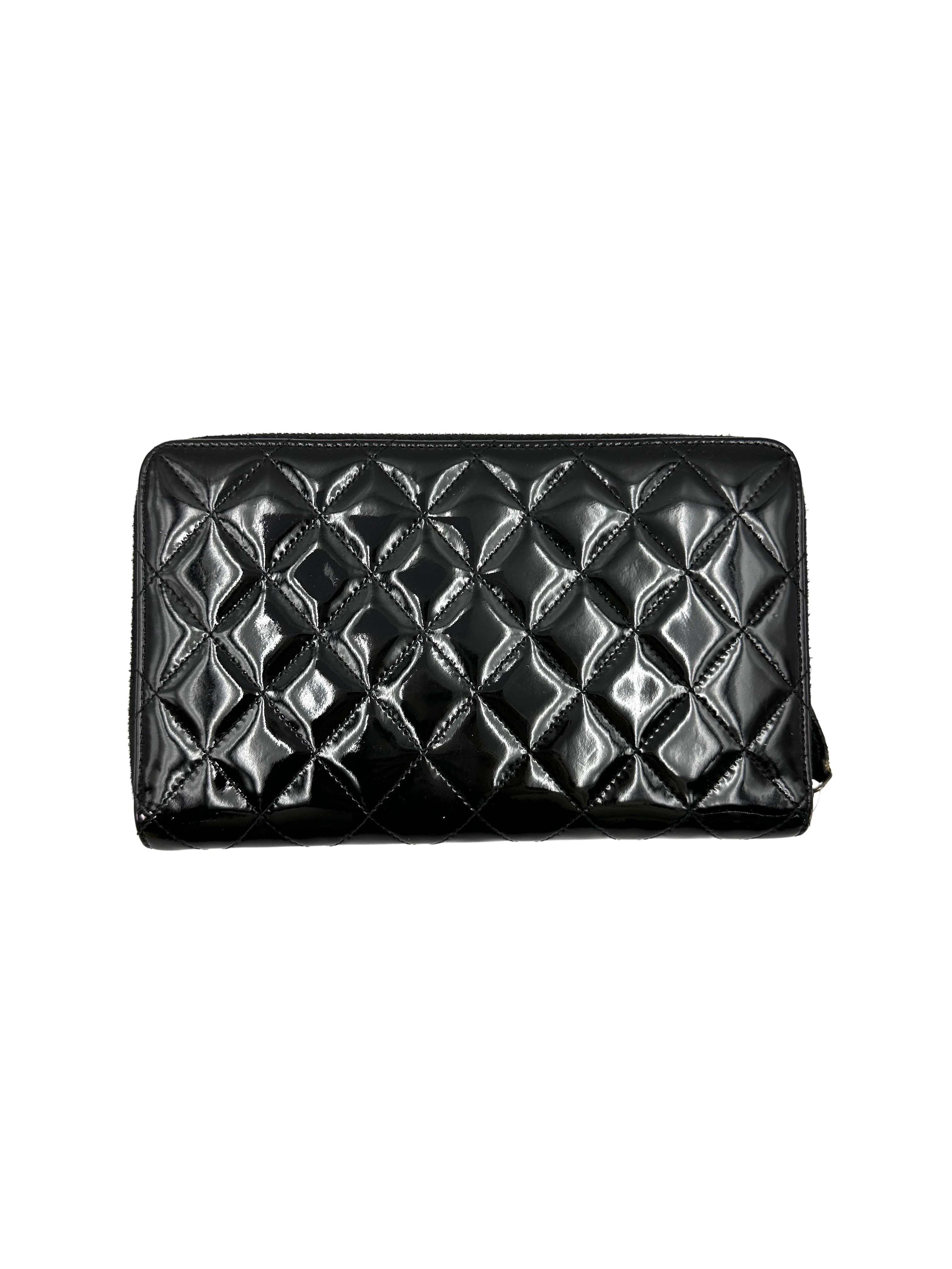 Chanel Black Quilted Patent Leather Long Wallet(15***70) CC2403