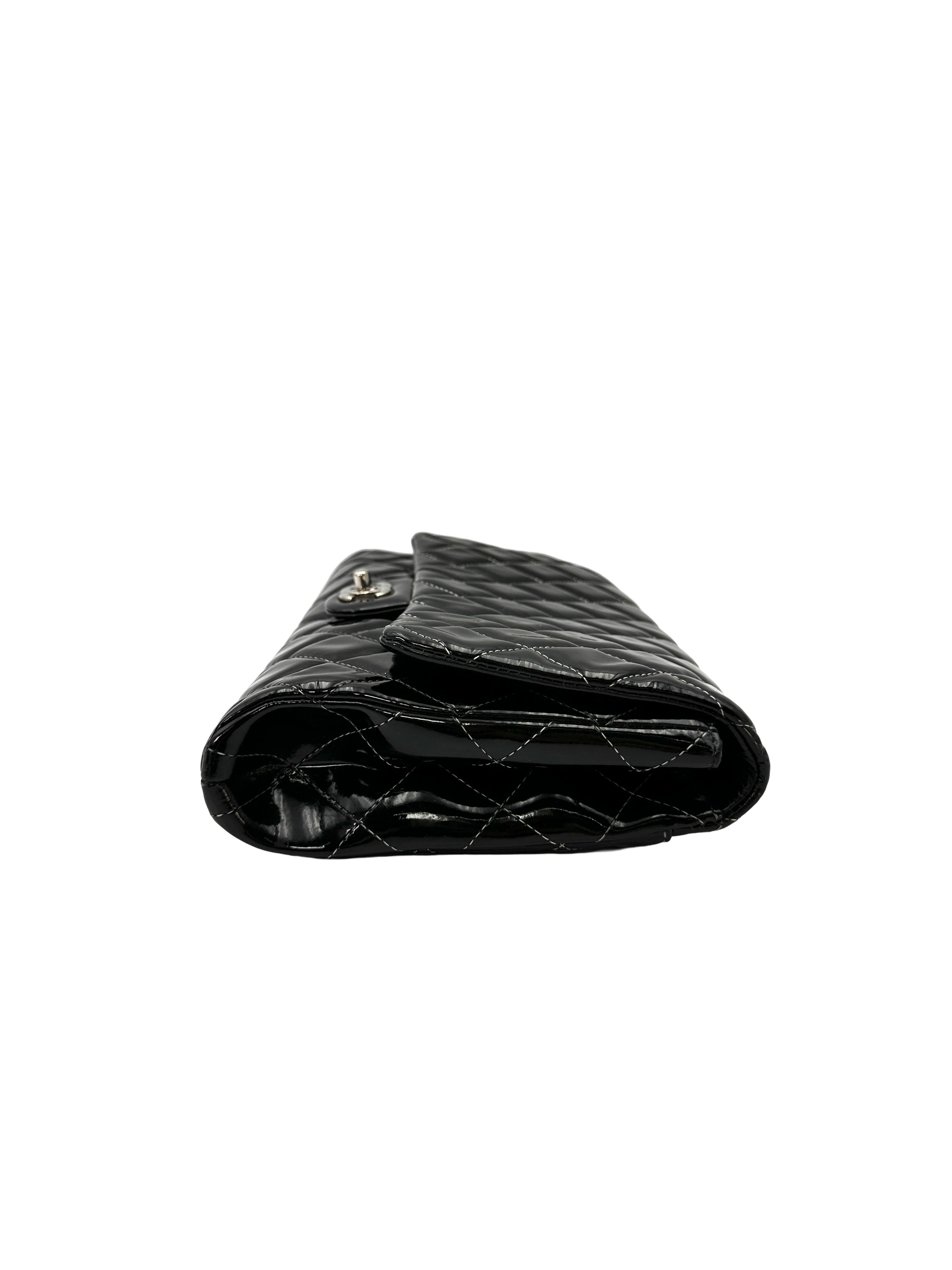 Chanel Classic Flap Black Quilted Patent Leather Jumbo Shoulder Bag With Silver Buckle(17***93) CC2401