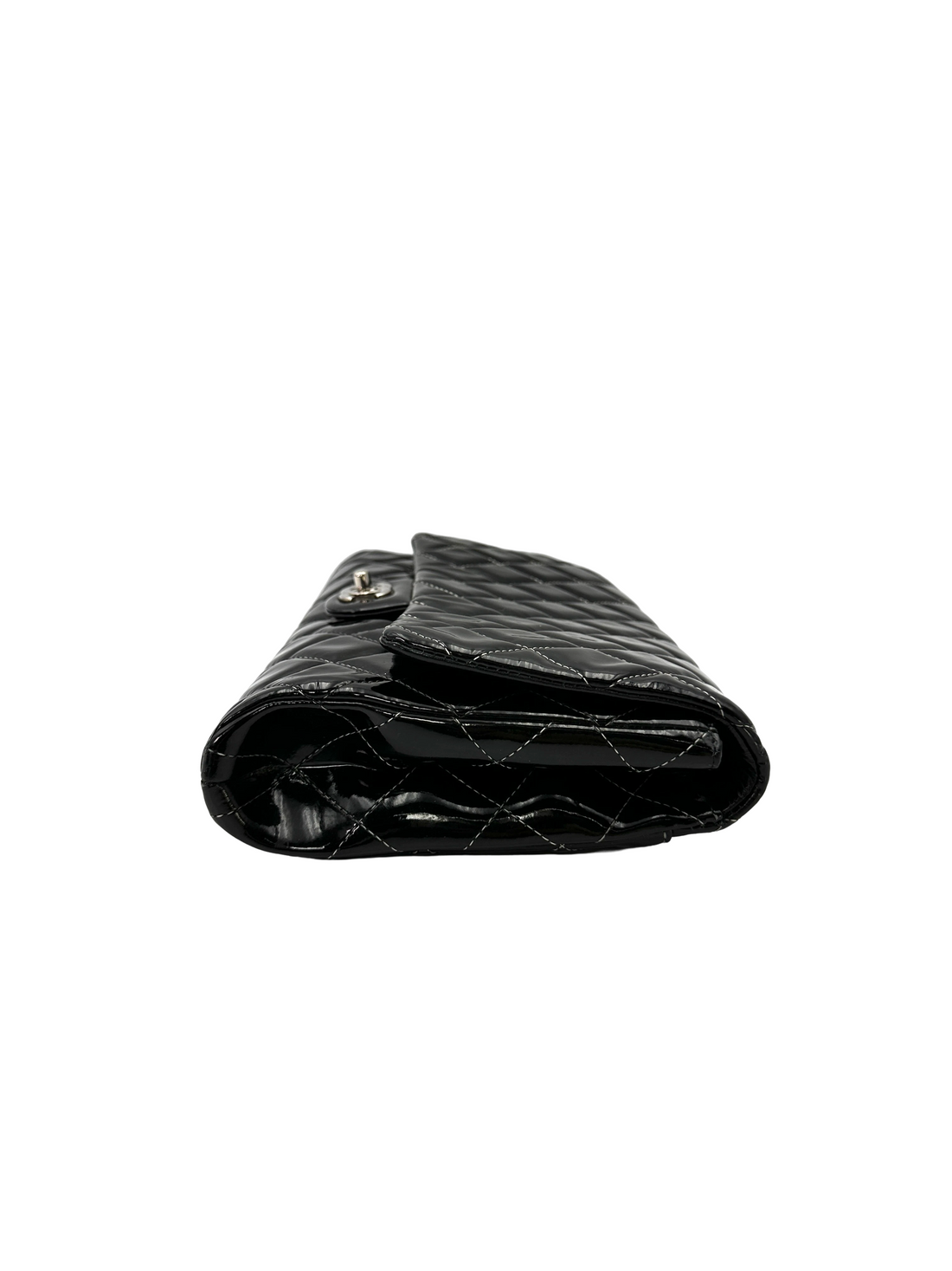 Chanel Classic Flap Black Quilted Patent Leather Jumbo Shoulder Bag With Silver Buckle(17***93) CC2401