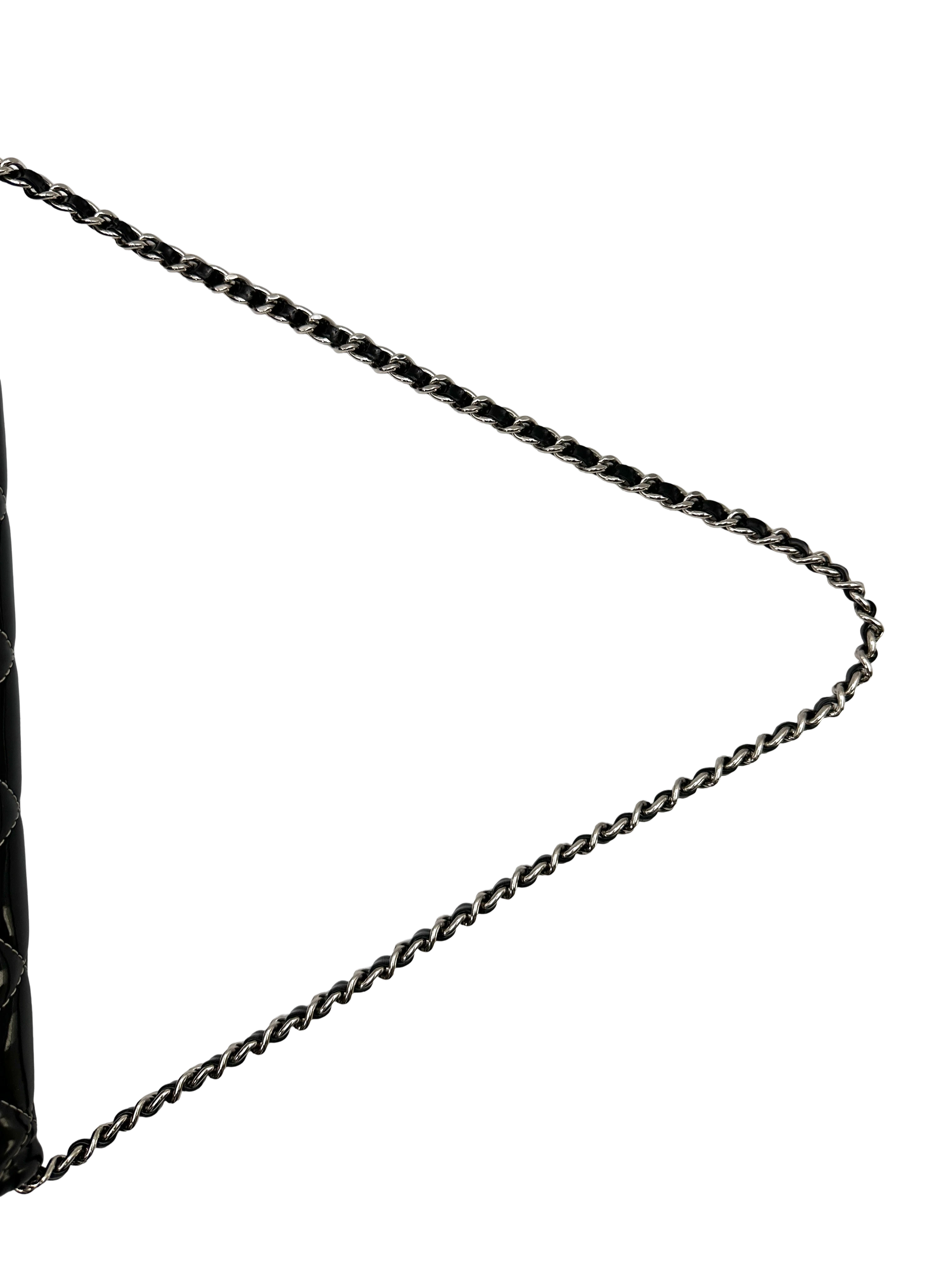 Chanel Classic Flap Black Quilted Patent Leather Jumbo Shoulder Bag With Silver Buckle(17***93) CC2401