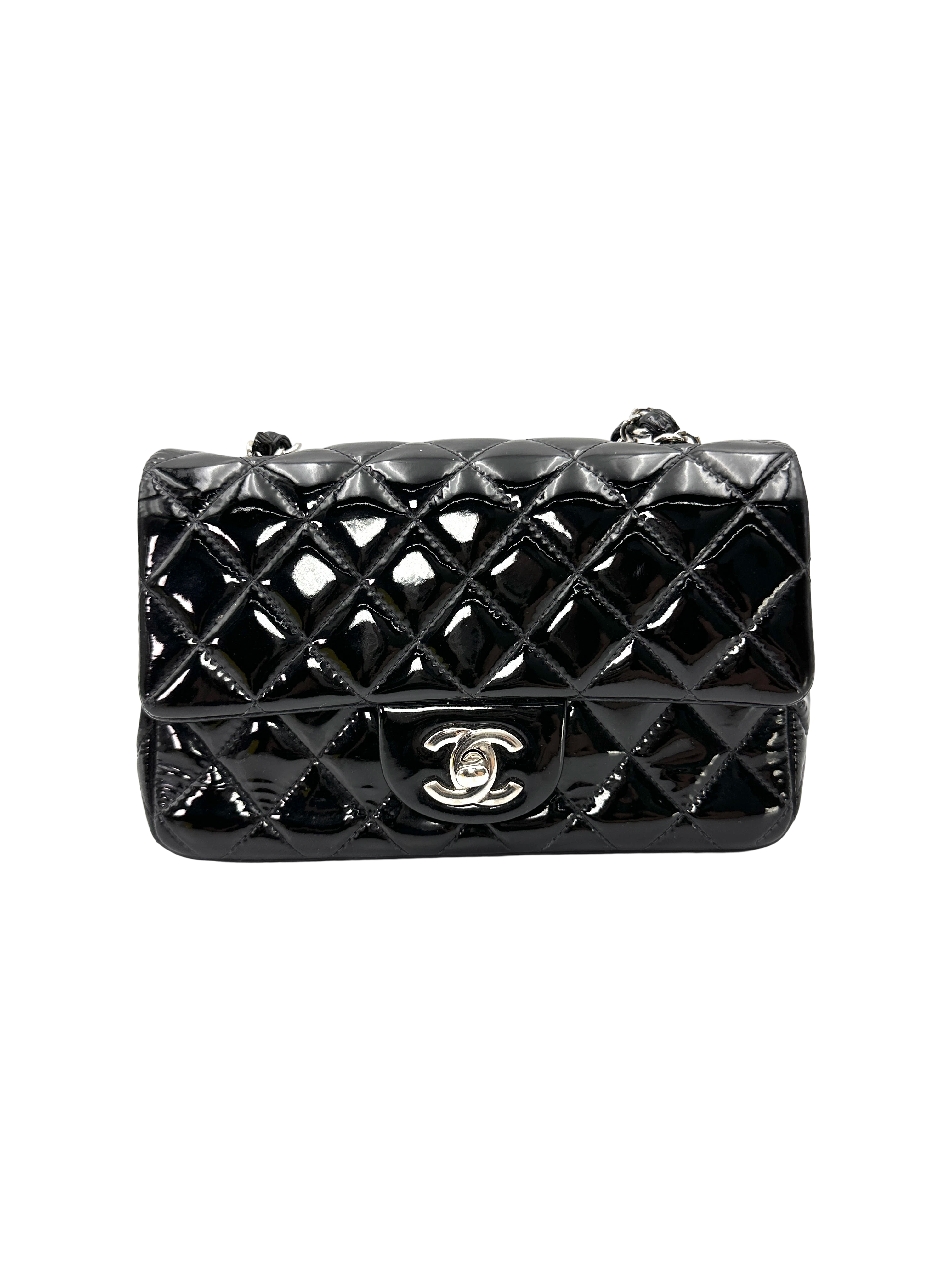 Chanel Classic Flap Black Quilted Patent Leather Mini Shoulder Bag(19***87) CC2400