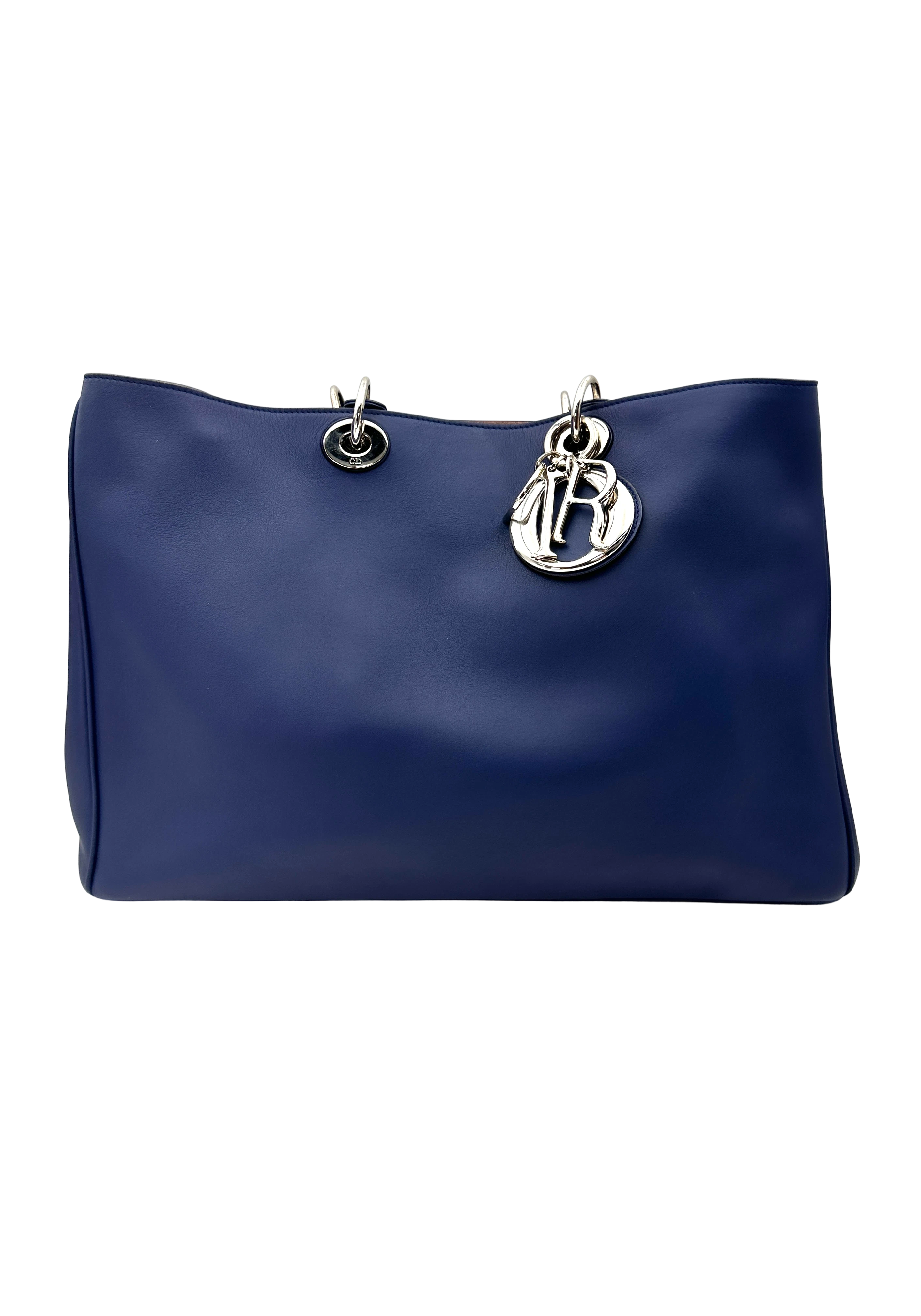 Christian Dior Diorissimo Navy Leather Large Size Handle Bag DR856