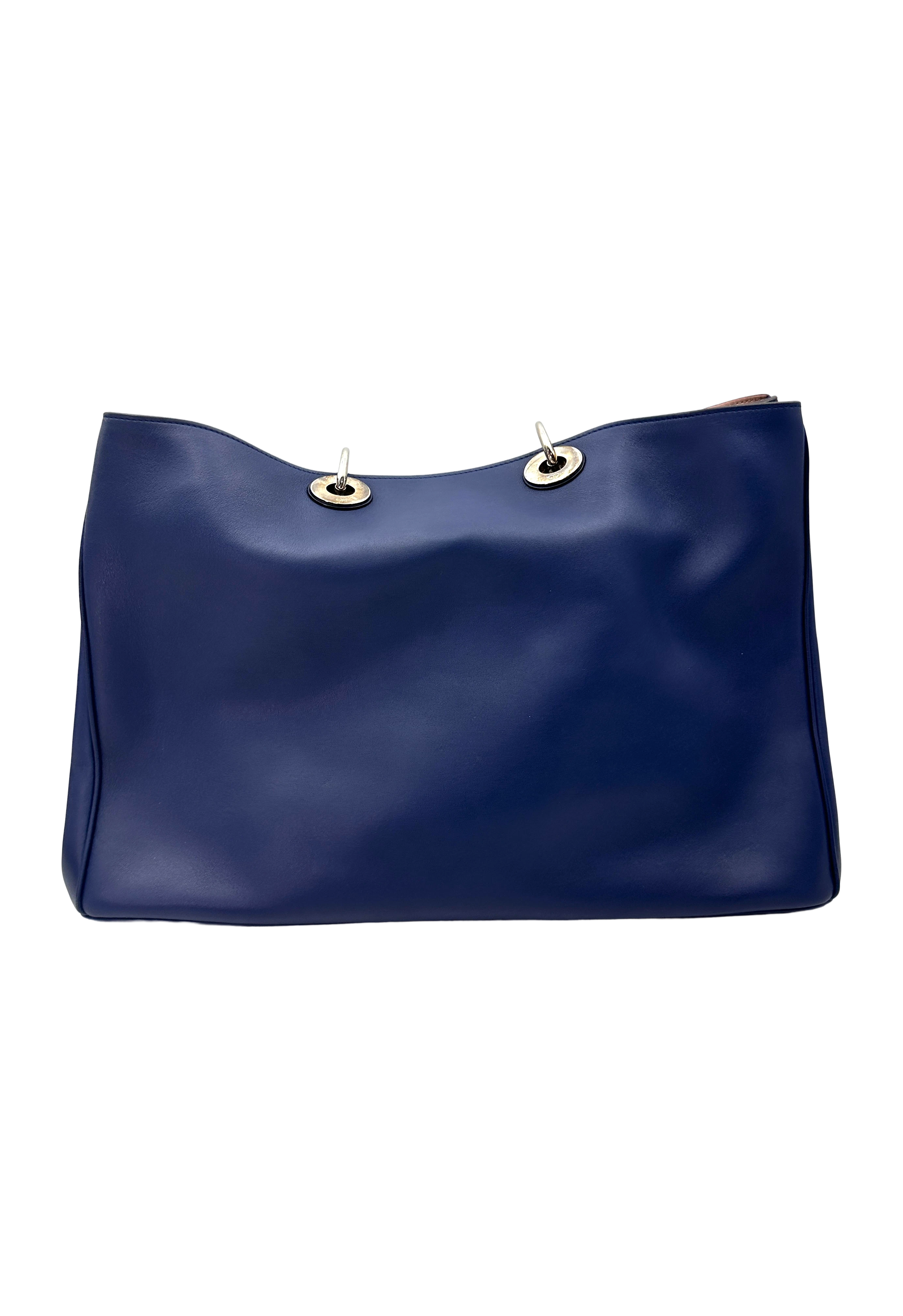 Christian Dior Diorissimo Navy Leather Large Size Handle Bag DR856