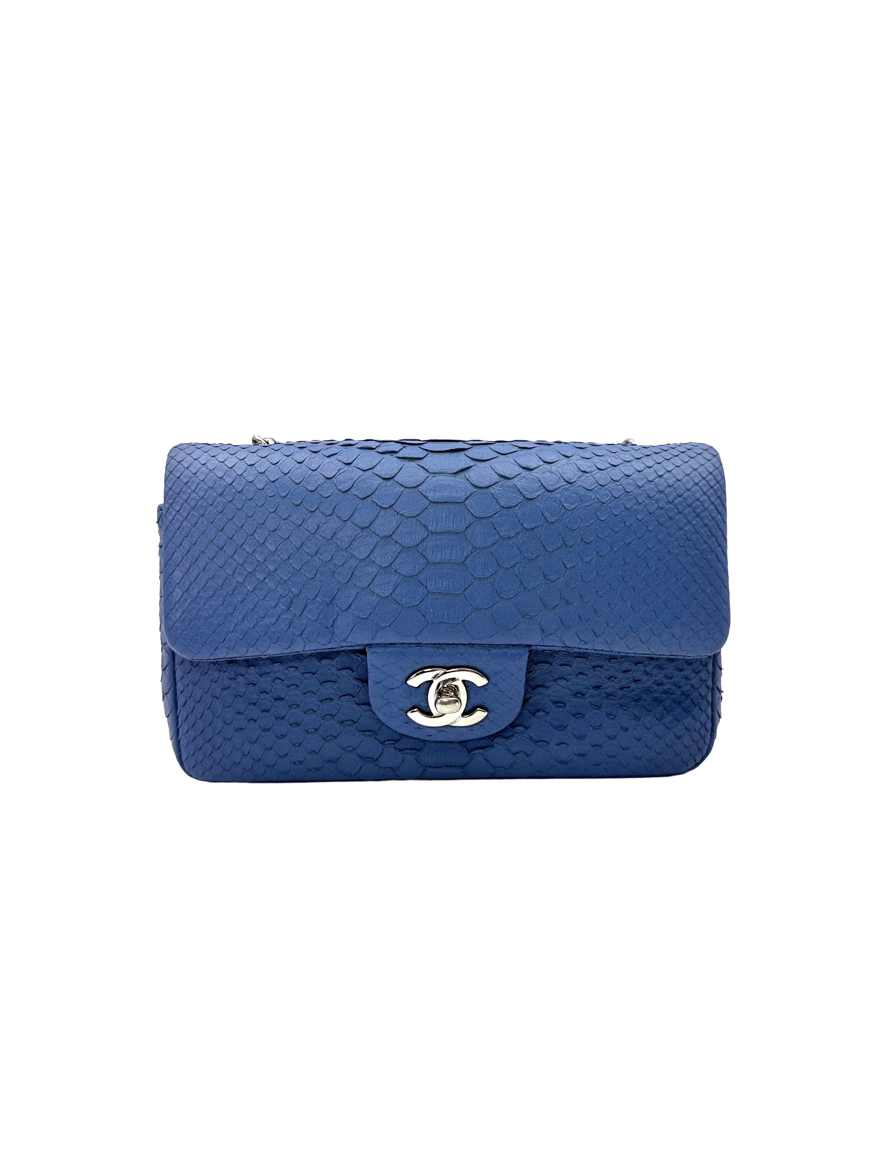 Chanel Classic Flap Blue Python Leather Shoulder Bag With Silver Buckle(18***34) IRIS259