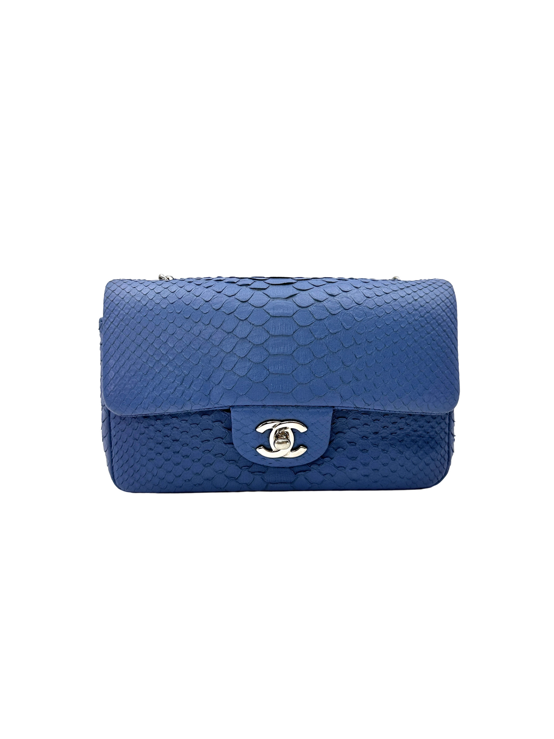 Chanel Classic Flap Blue Python Leather Shoulder Bag With Silver Buckle(18***34) IRIS259