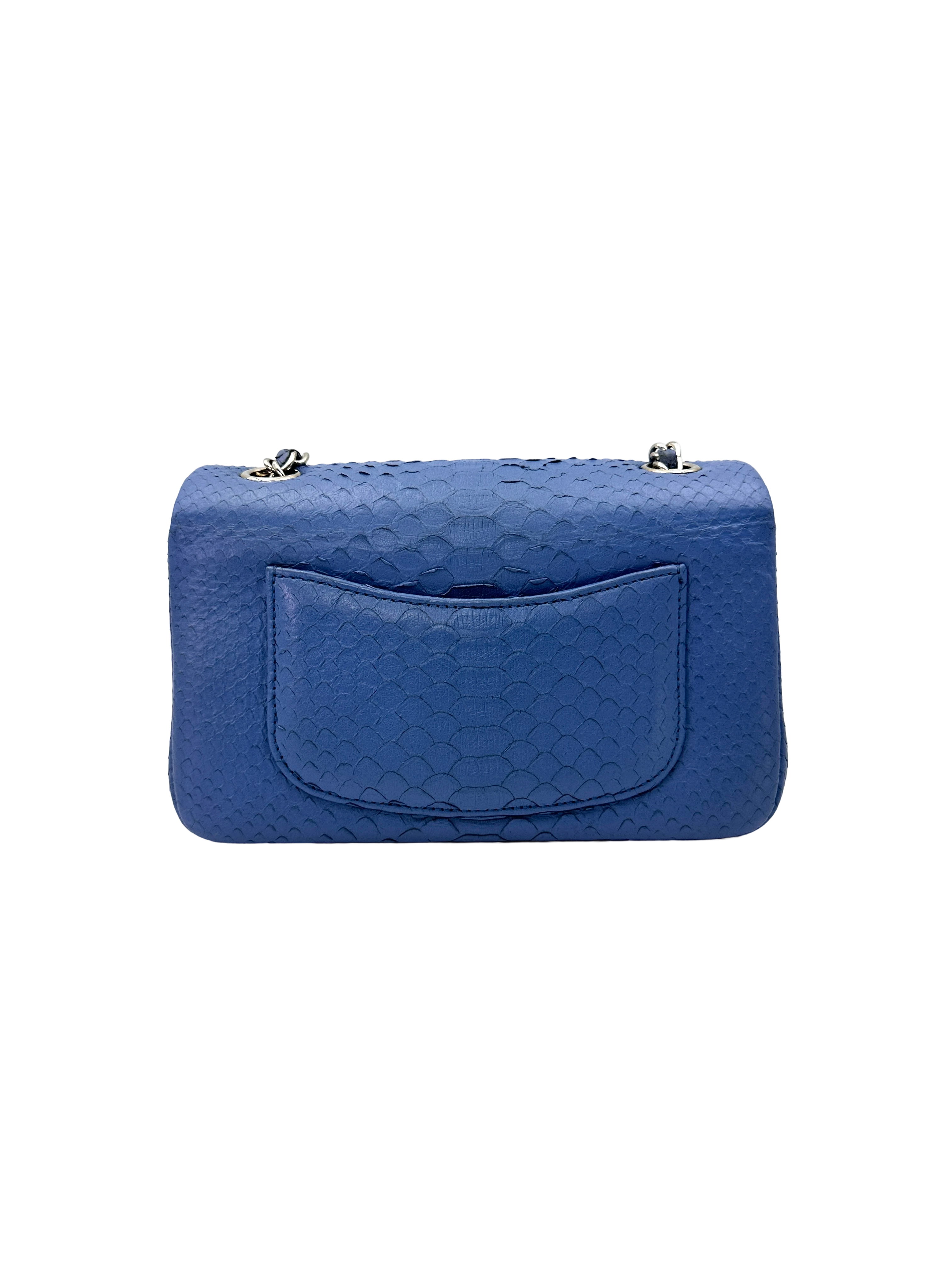 Chanel Classic Flap Blue Python Leather Shoulder Bag With Silver Buckle(18***34) IRIS259