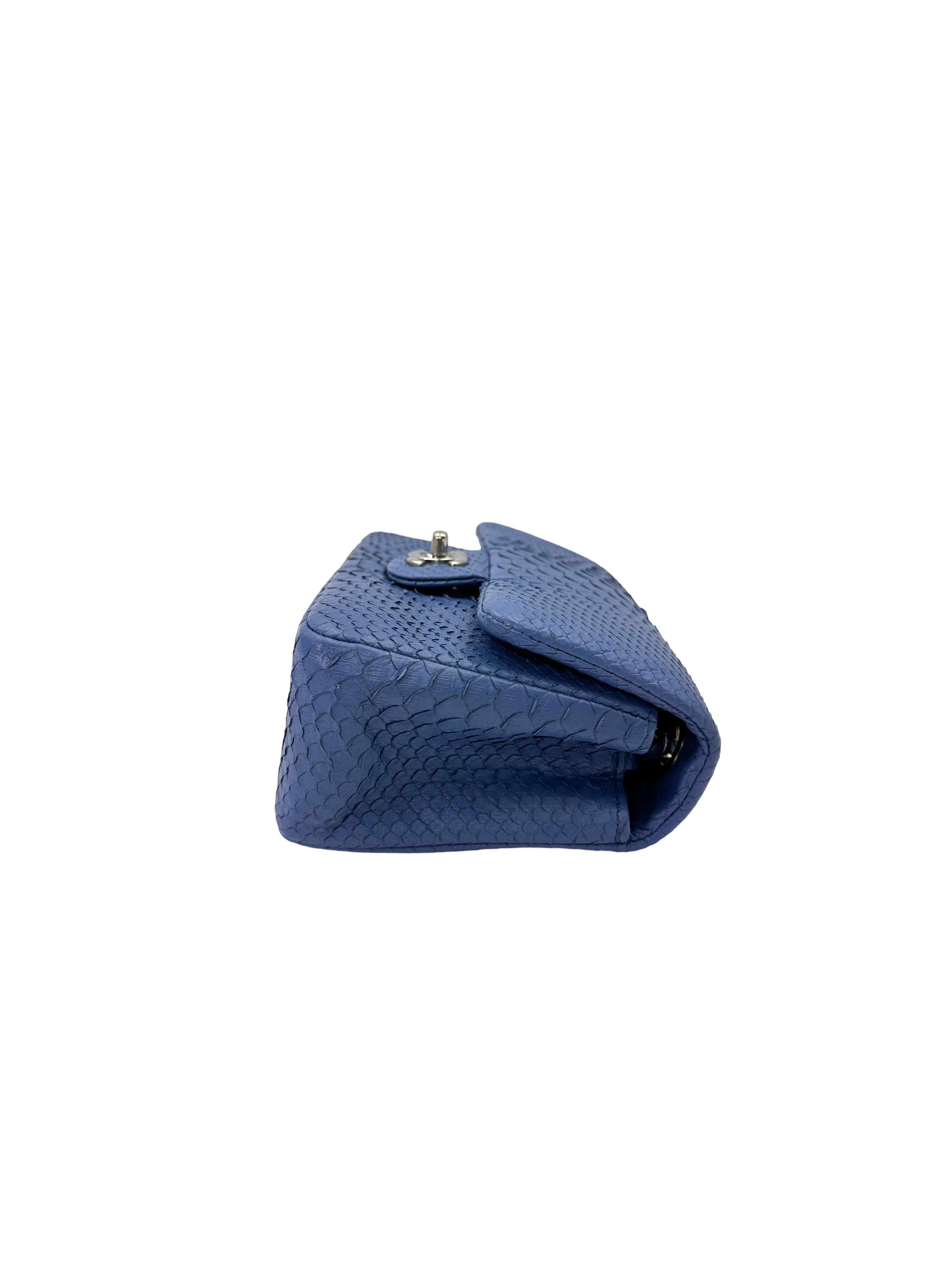 Chanel Classic Flap Blue Python Leather Shoulder Bag With Silver Buckle(18***34) IRIS259
