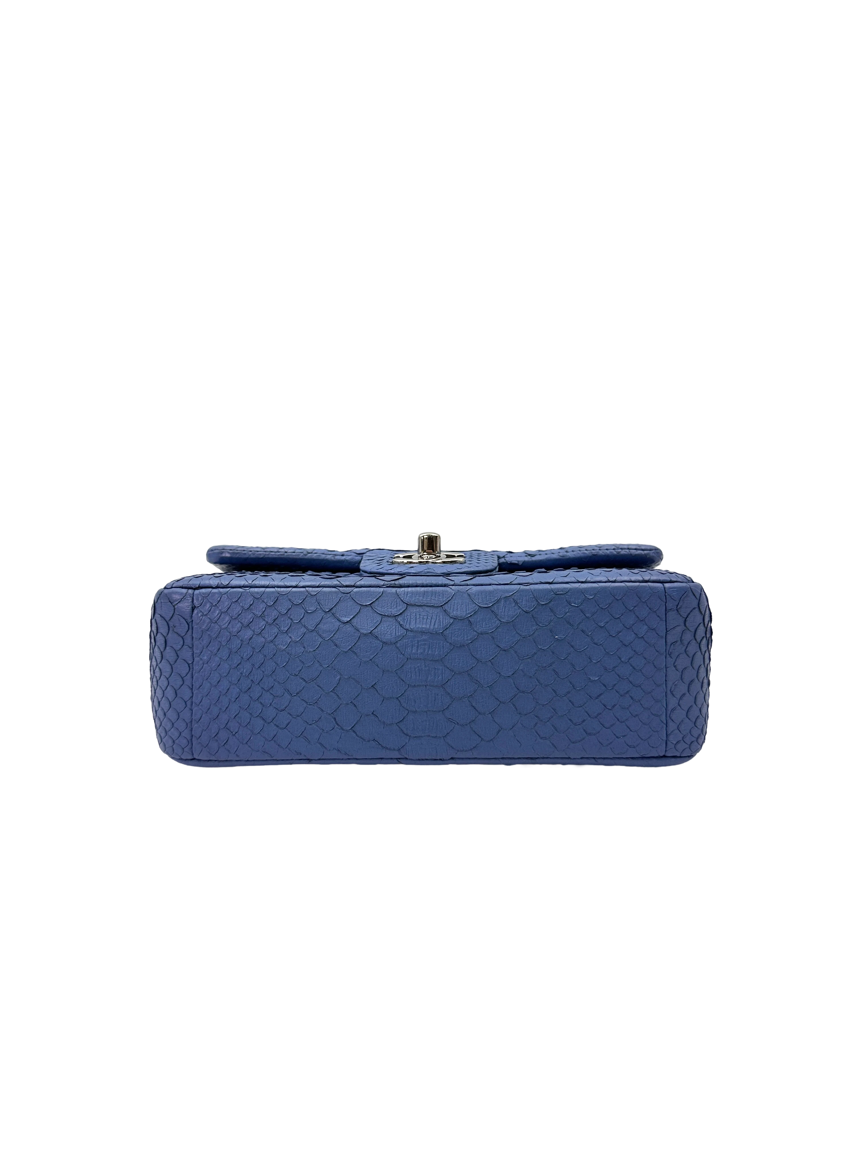 Chanel Classic Flap Blue Python Leather Shoulder Bag With Silver Buckle(18***34) IRIS259