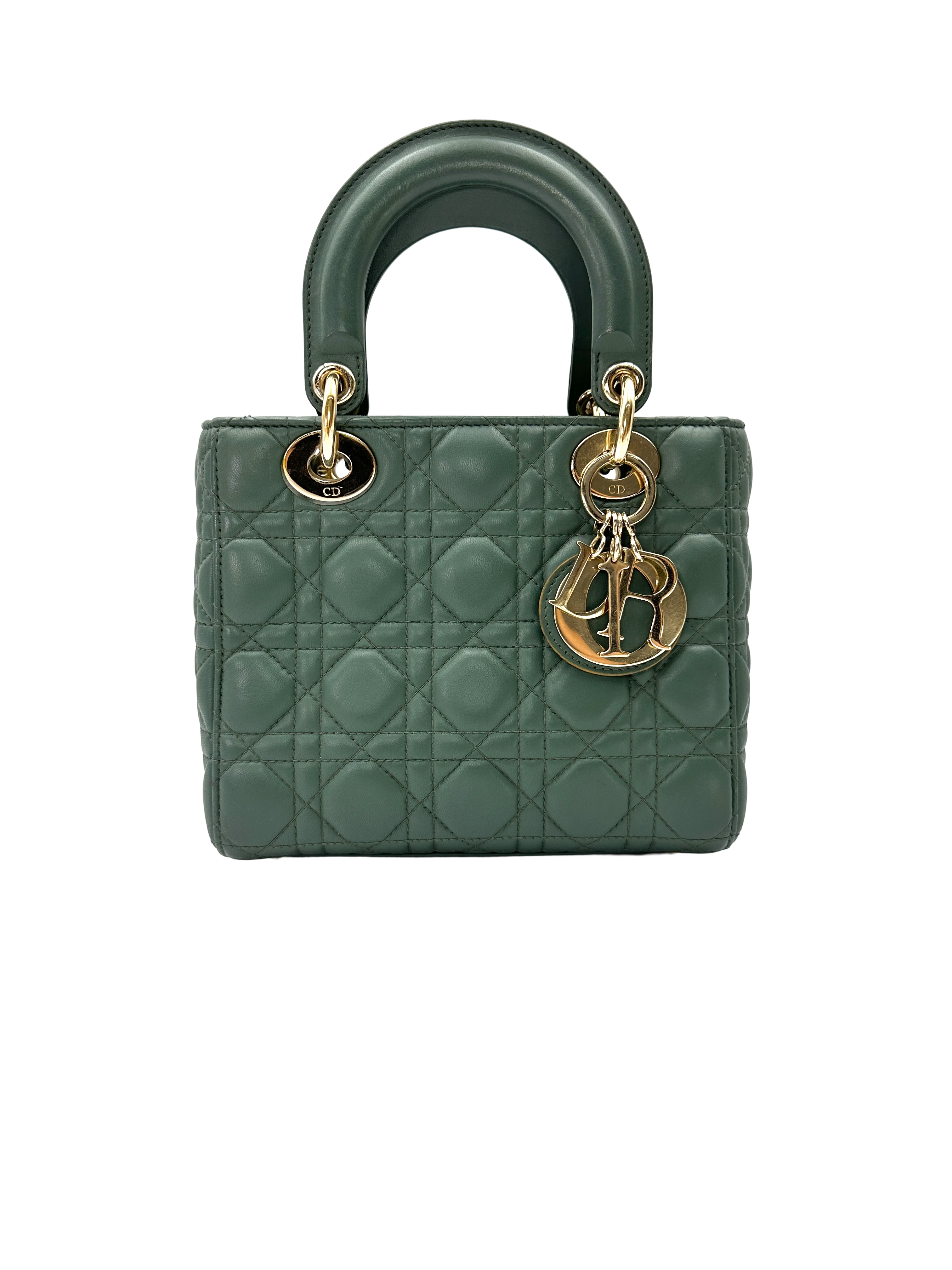 Christian Dior Lady Dior Green Cannage Leather Handle Bag DR857