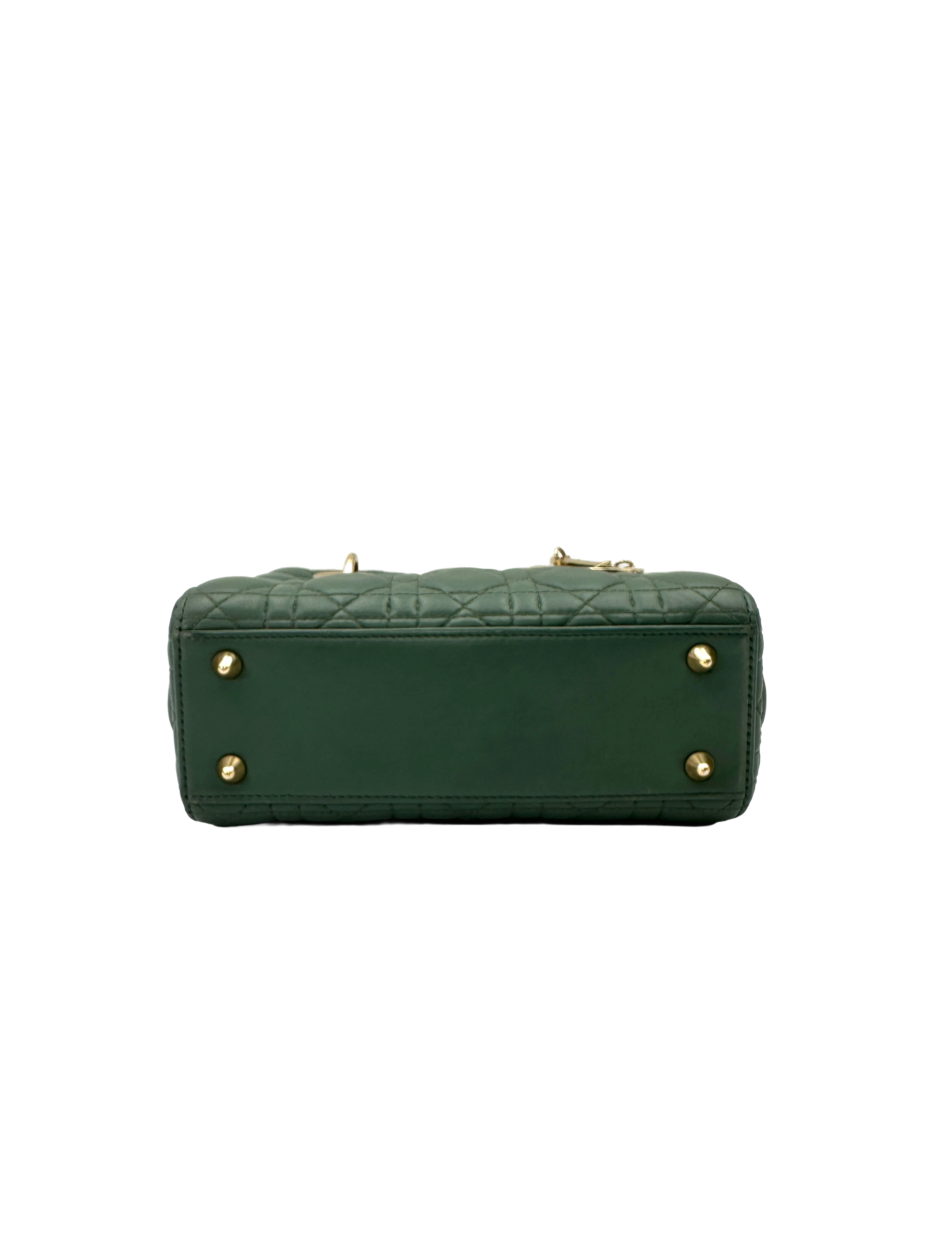 Christian Dior Lady Dior Green Cannage Leather Handle Bag DR857