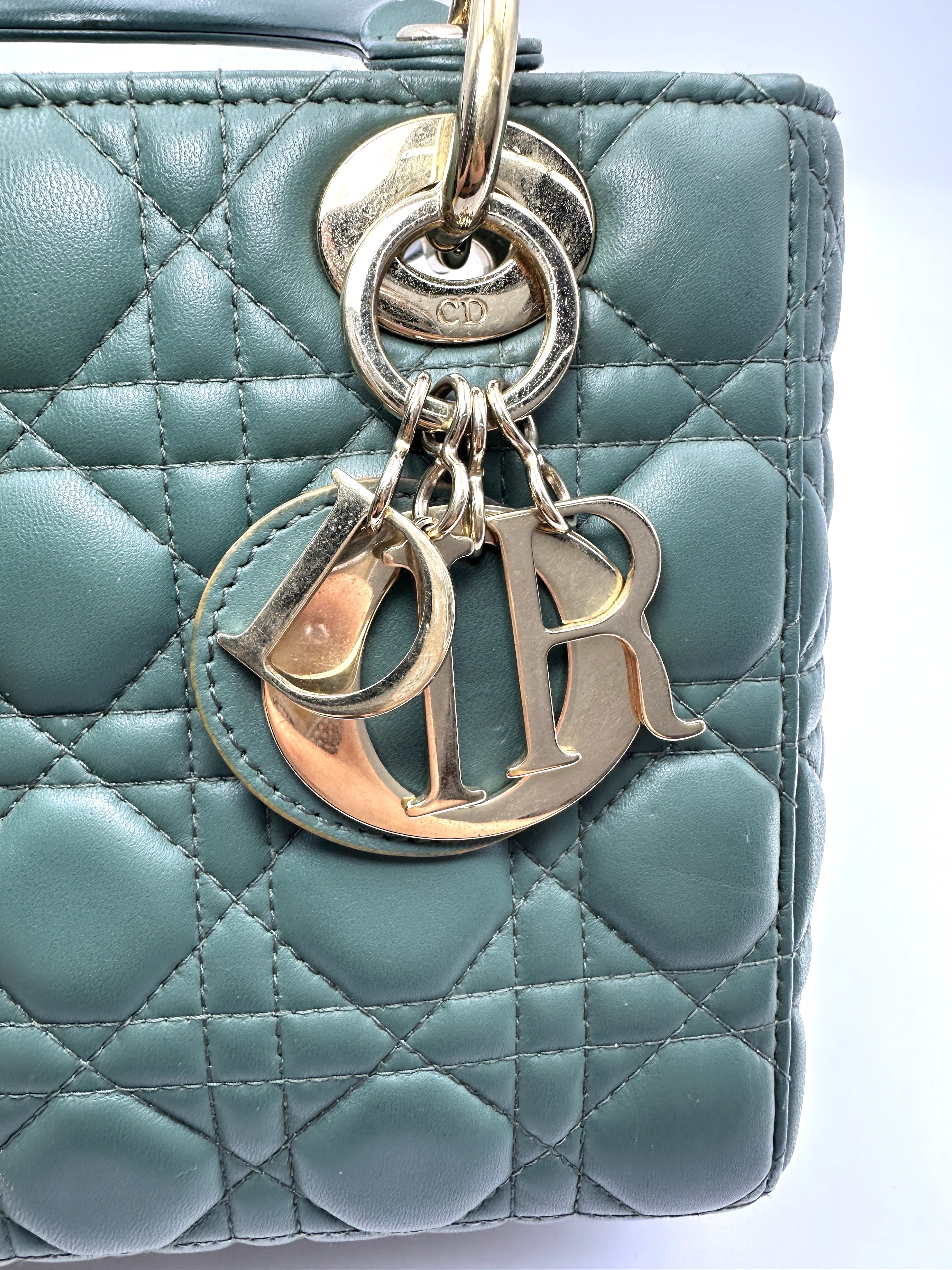 Christian Dior Lady Dior Green Cannage Leather Handle Bag DR857
