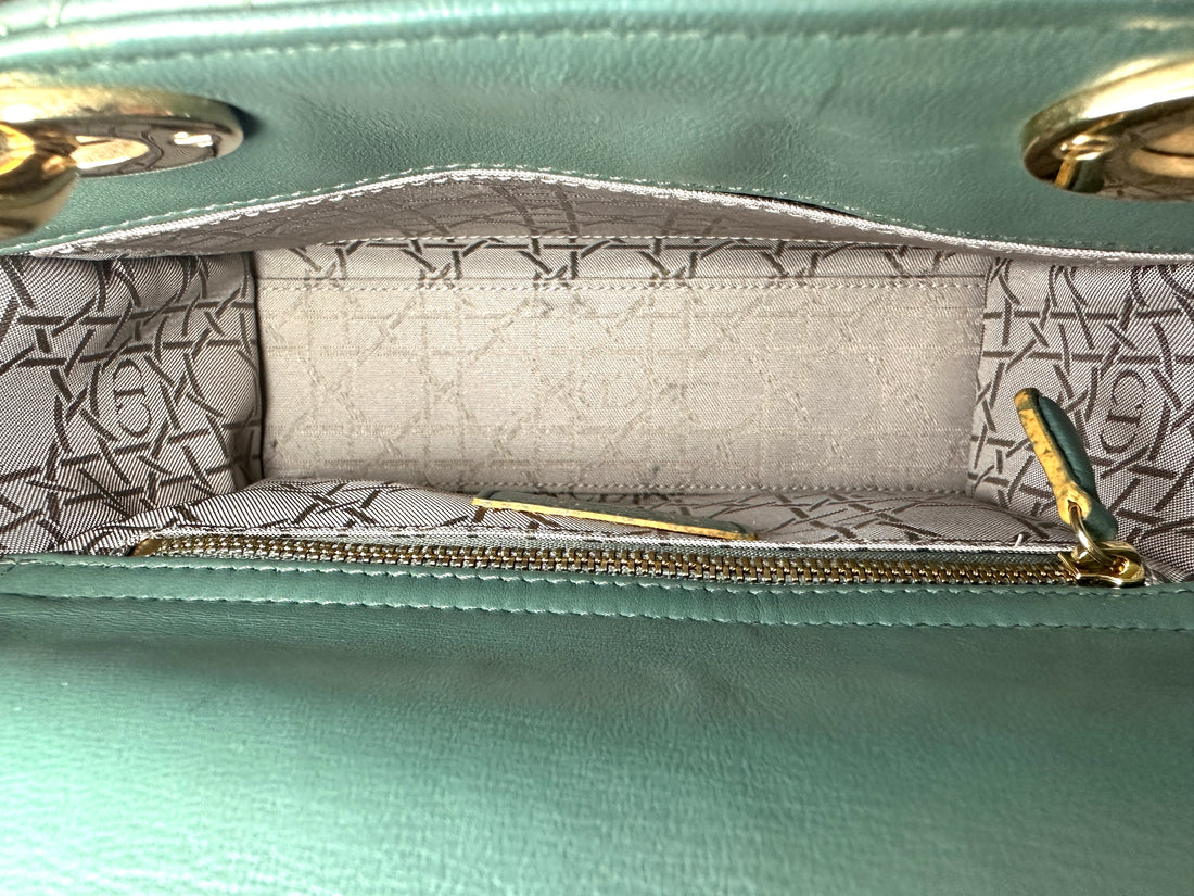 Christian Dior Lady Dior Green Cannage Leather Handle Bag DR857