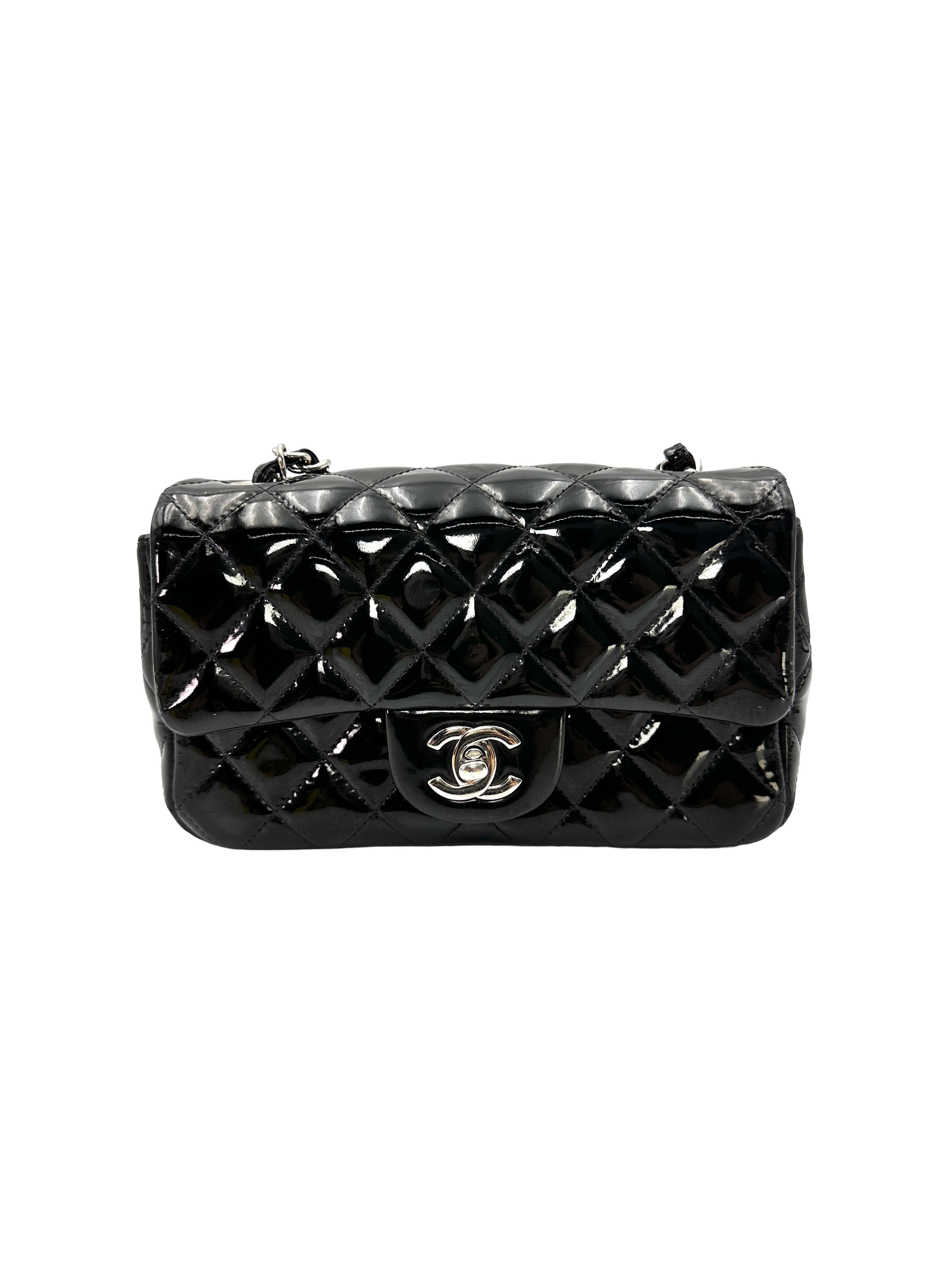 Chanel Classic Flap Black Quilted Patent Leather Mini Shoulder Bag(20***69) CC2402