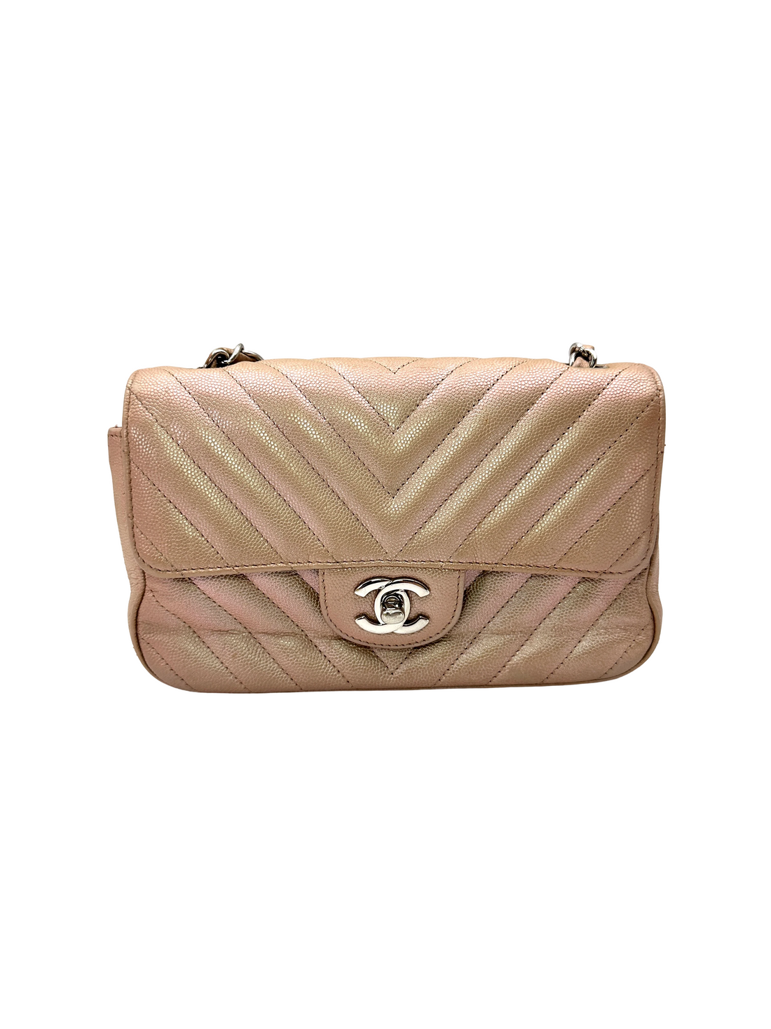 Chanel Classic Flap Iridescent Gold Chevron Quilted Leather Mini Shoulder Bag(24***05) CC2398