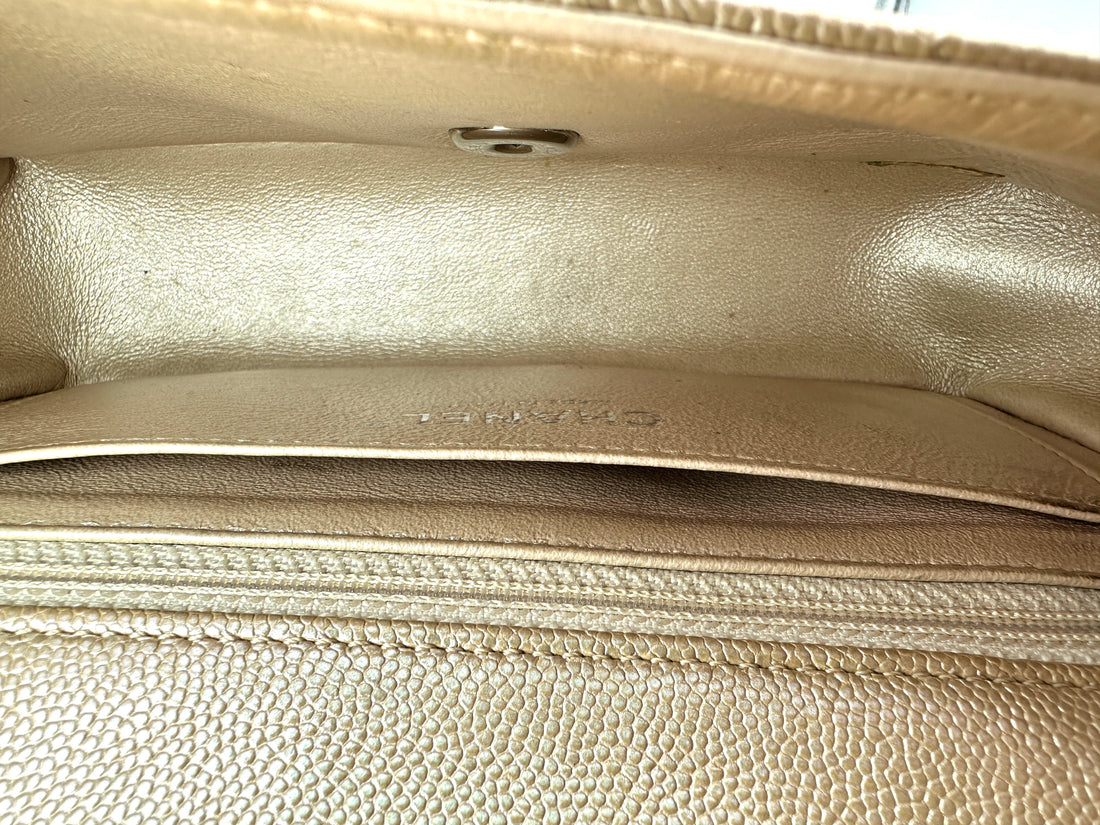 Chanel Classic Flap Iridescent Gold Chevron Quilted Leather Mini Shoulder Bag(24***05) CC2398