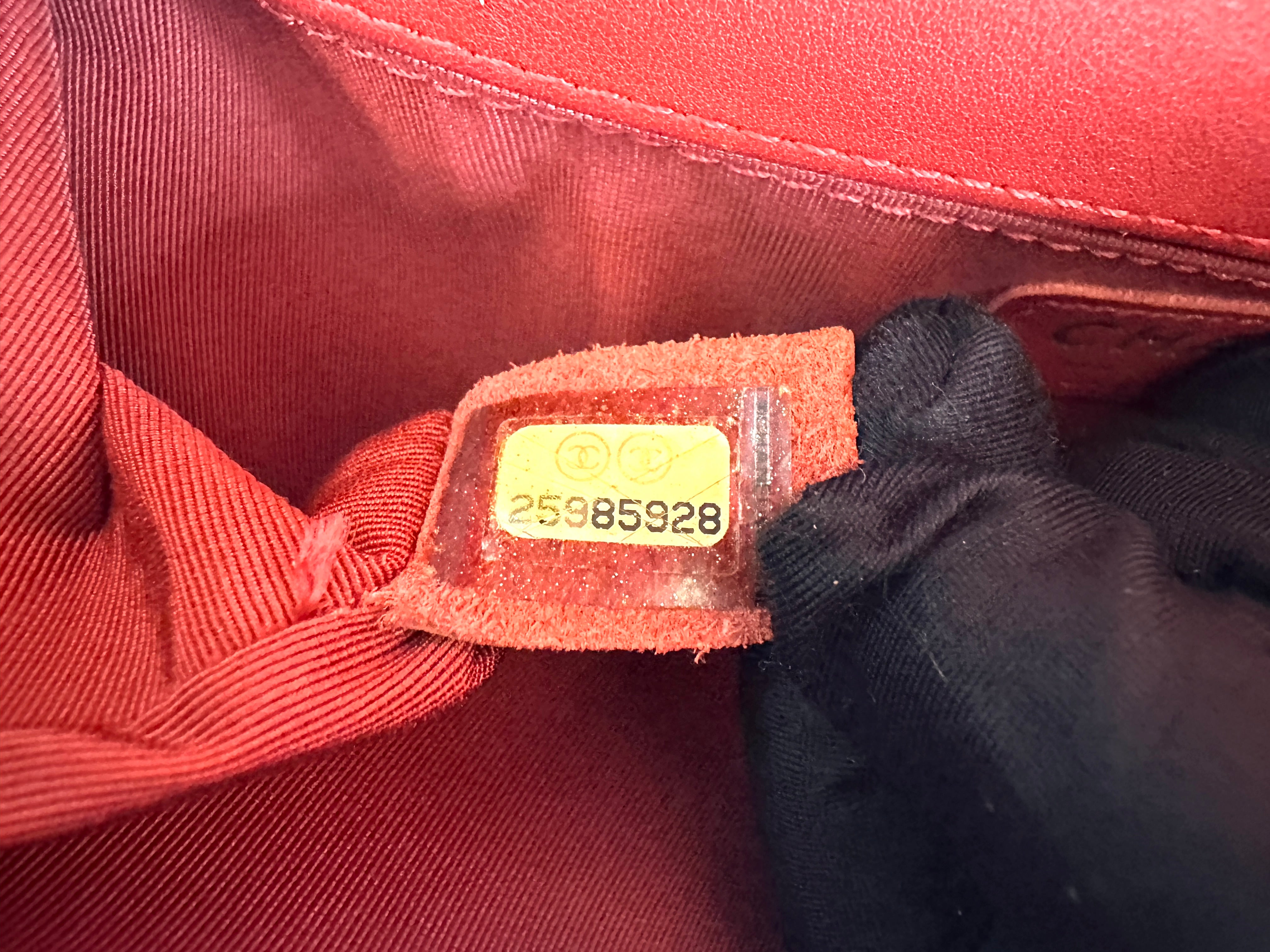 Chanel LeBoy Red Chevron Quilted Leather Medium Size Flap Bag With Silver Buckle(25***28) CC2399