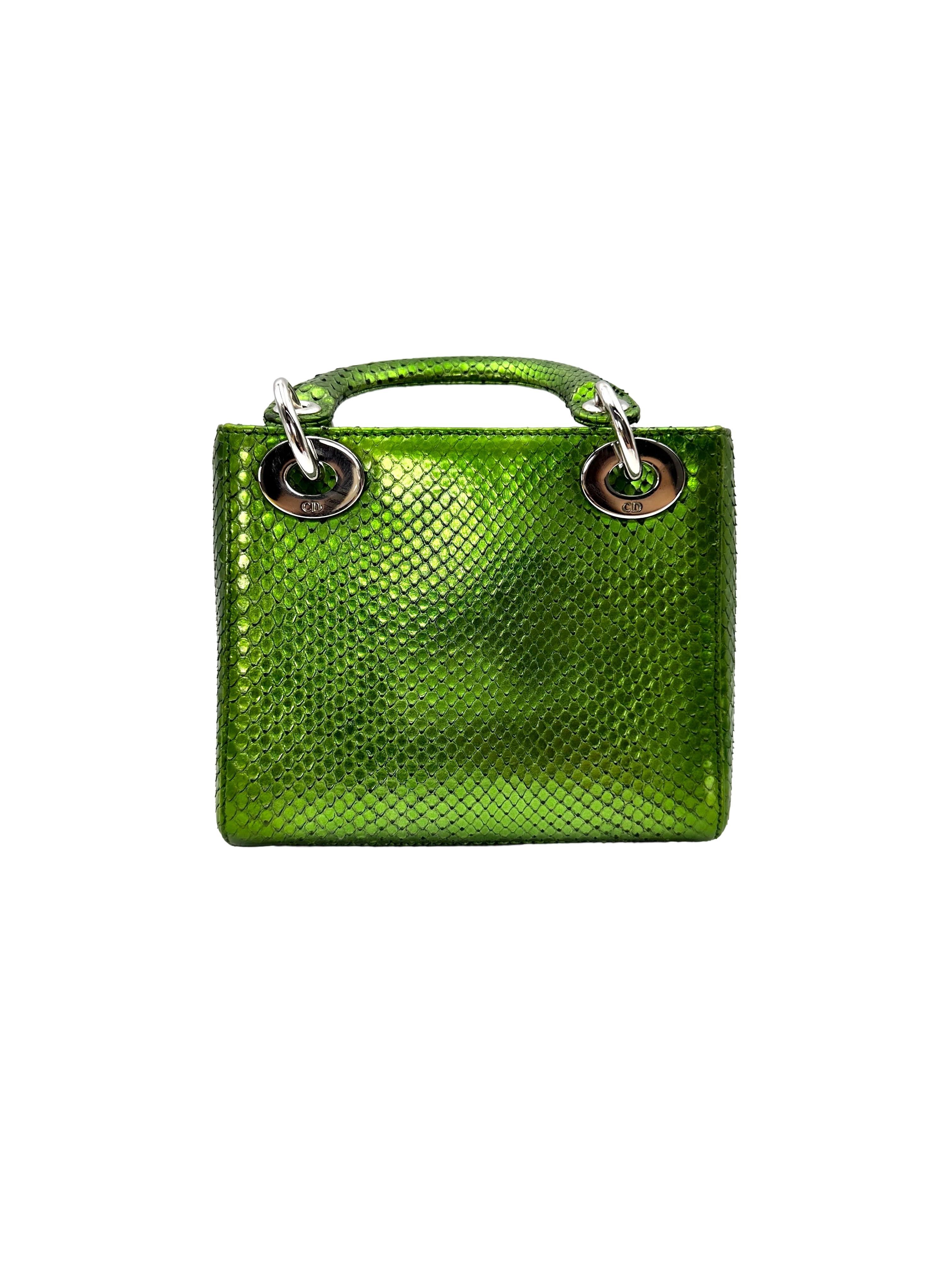 Christian Dior Lady Dior Metallic Green Python Leather Handle Bag DR859
