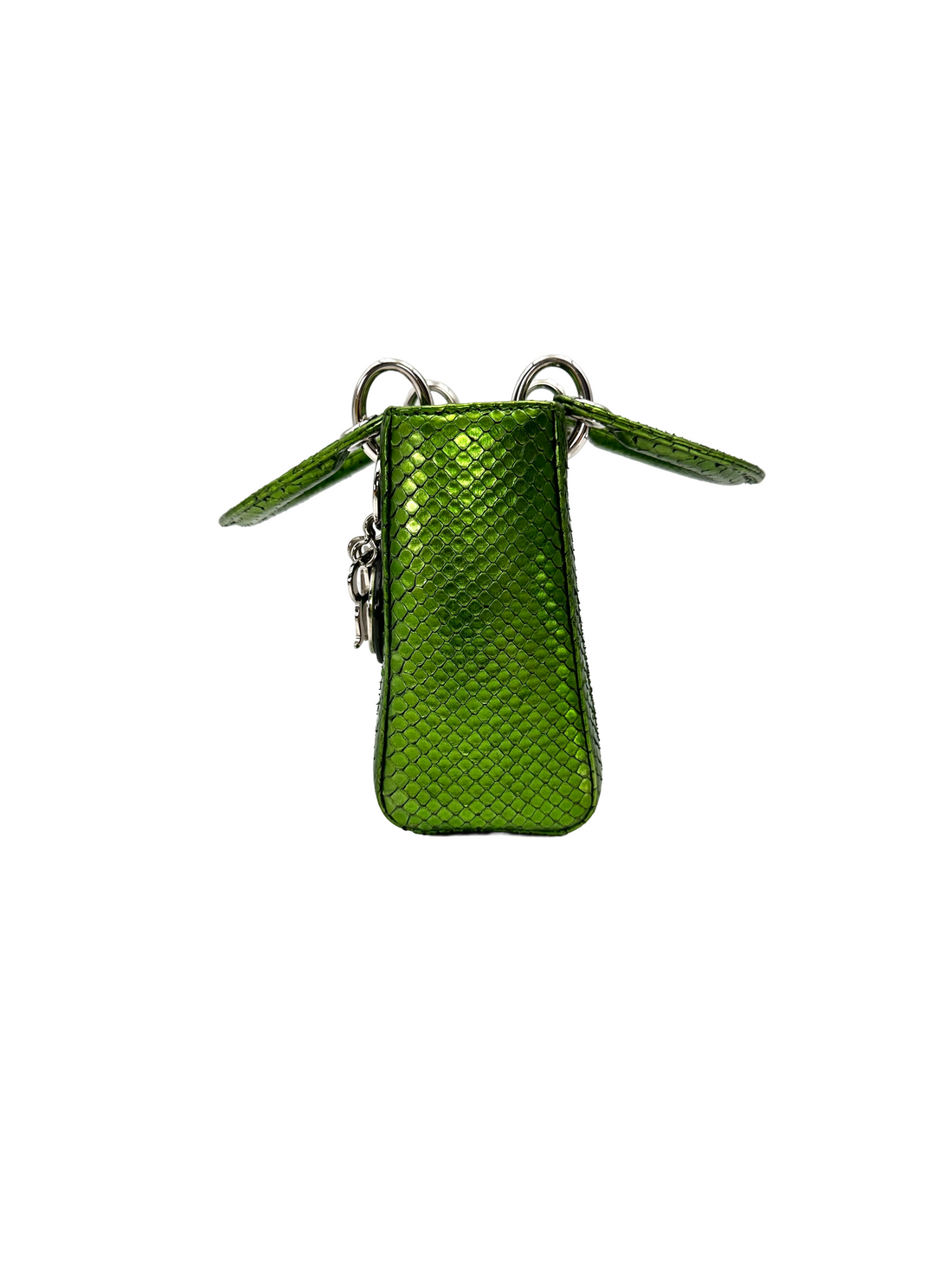 Christian Dior Lady Dior Metallic Green Python Leather Handle Bag DR859
