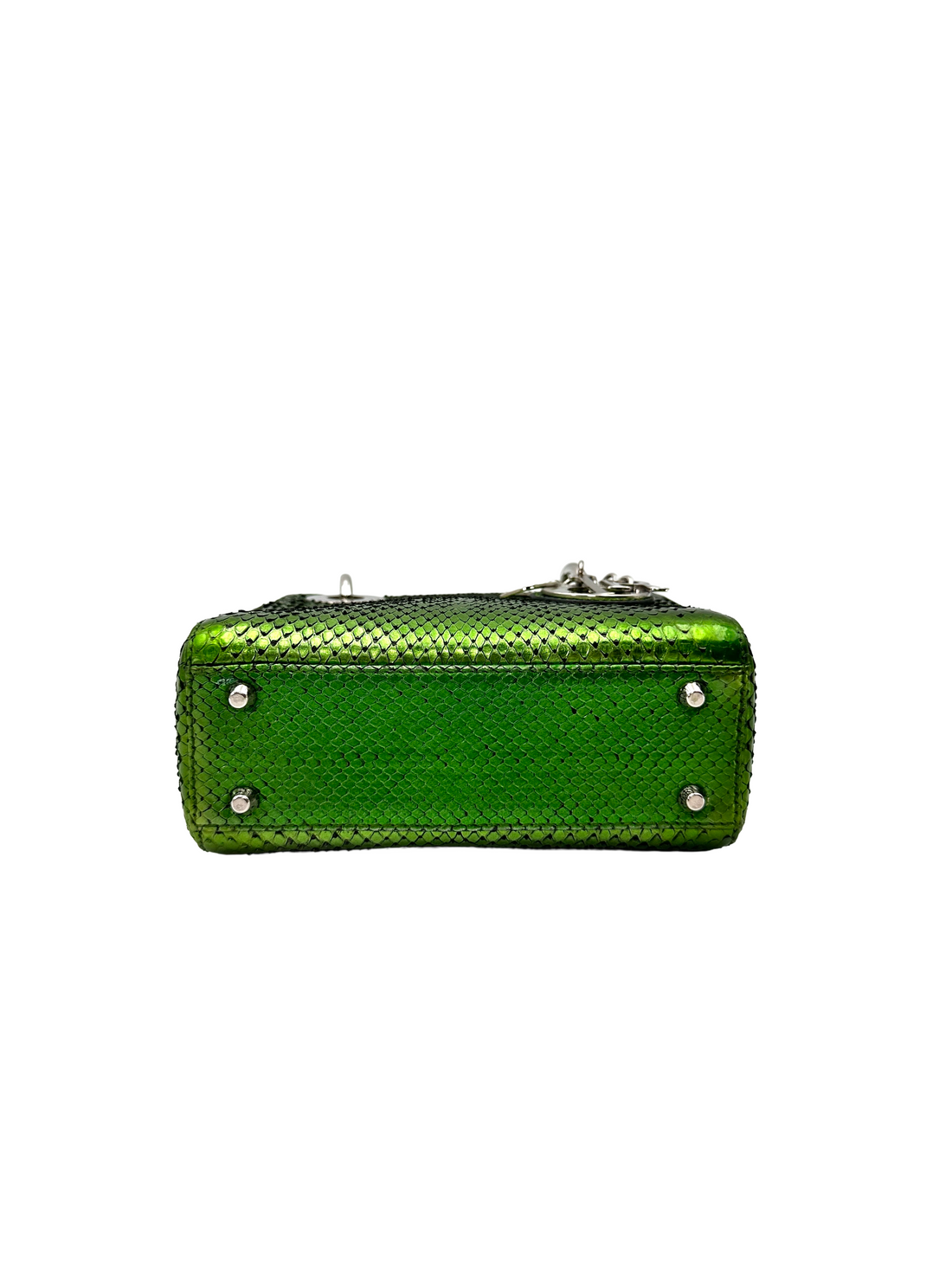 Christian Dior Lady Dior Metallic Green Python Leather Handle Bag DR859