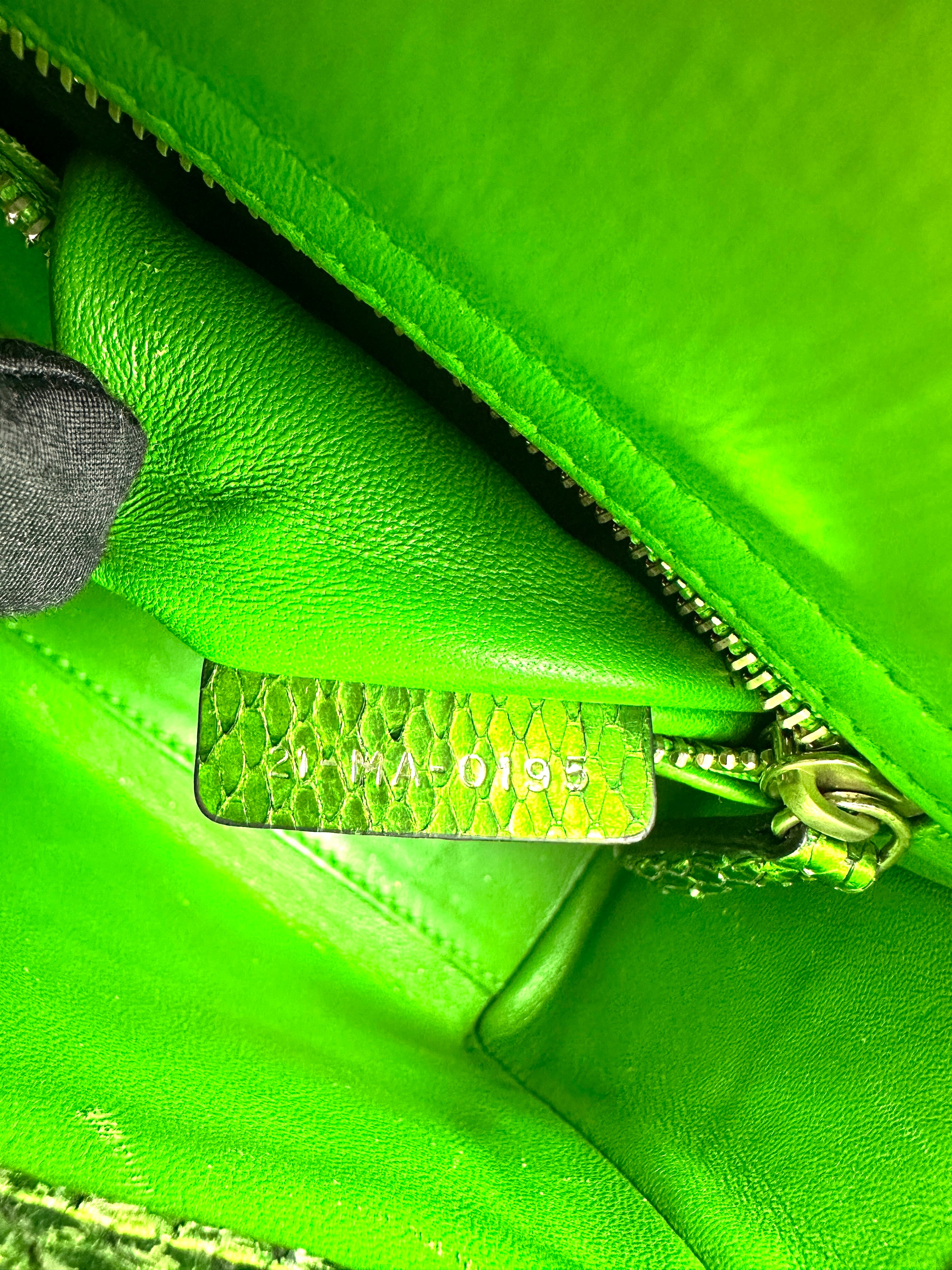 Christian Dior Lady Dior Metallic Green Python Leather Handle Bag DR859
