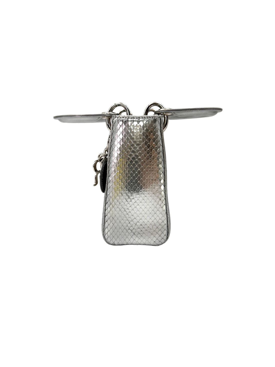 Christian Dior Lady Dior Metallic Silver Python Leather Handle Bag DR858