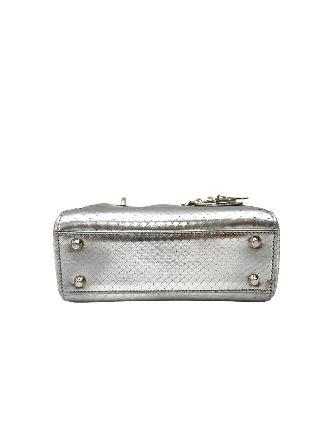 Christian Dior Lady Dior Metallic Silver Python Leather Handle Bag DR858