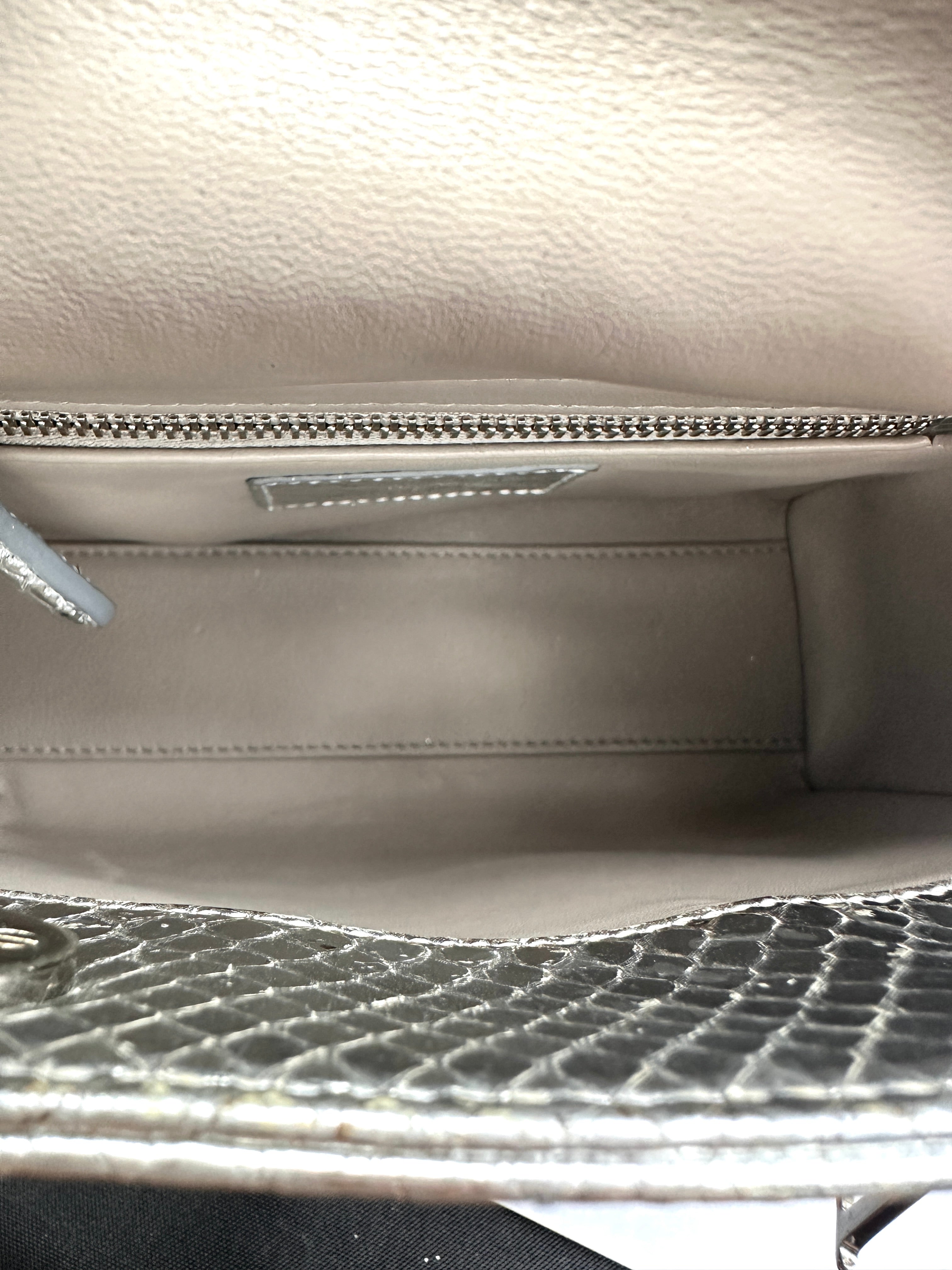 Christian Dior Lady Dior Metallic Silver Python Leather Handle Bag DR858