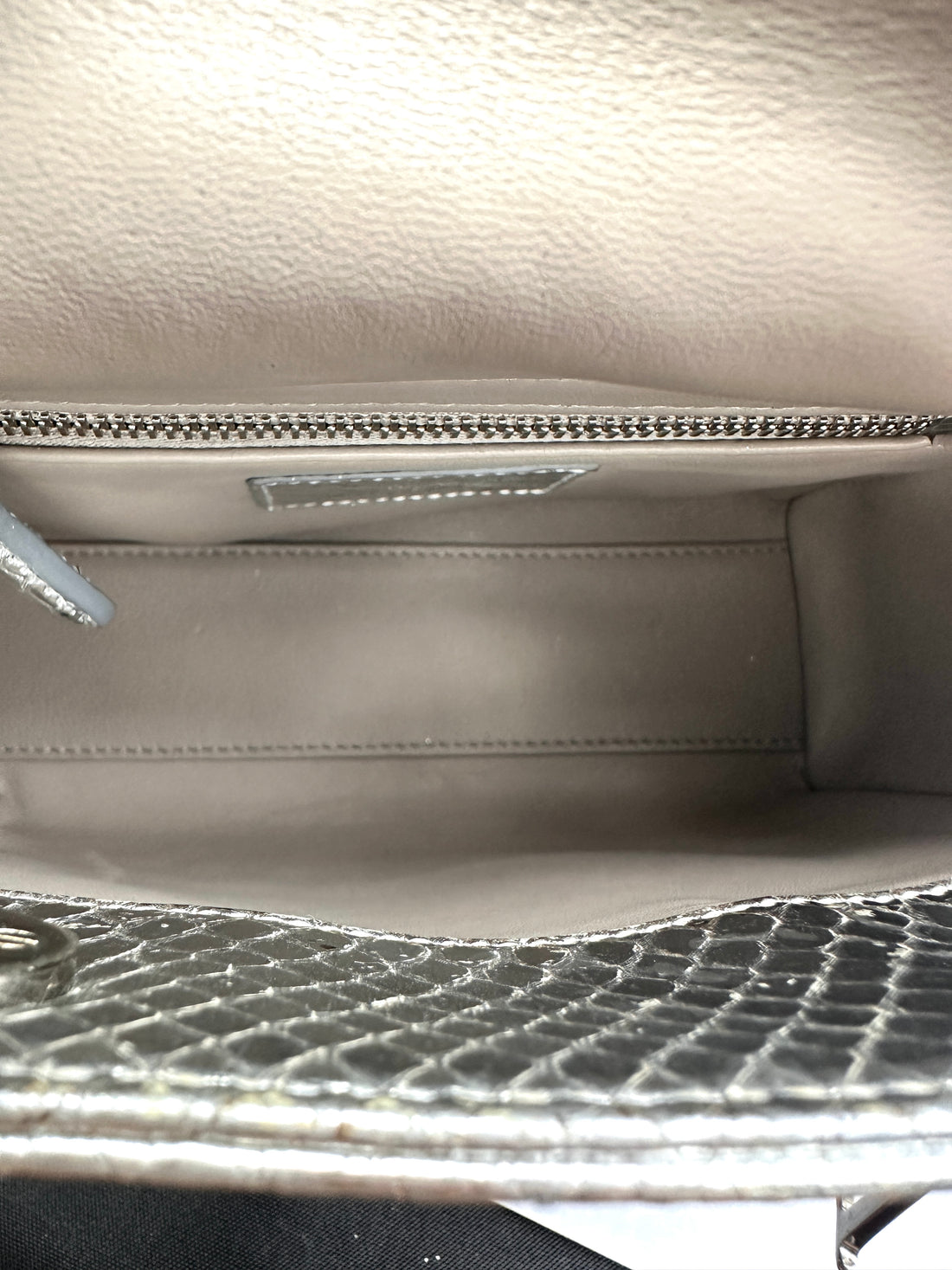Christian Dior Lady Dior Metallic Silver Python Leather Handle Bag DR858