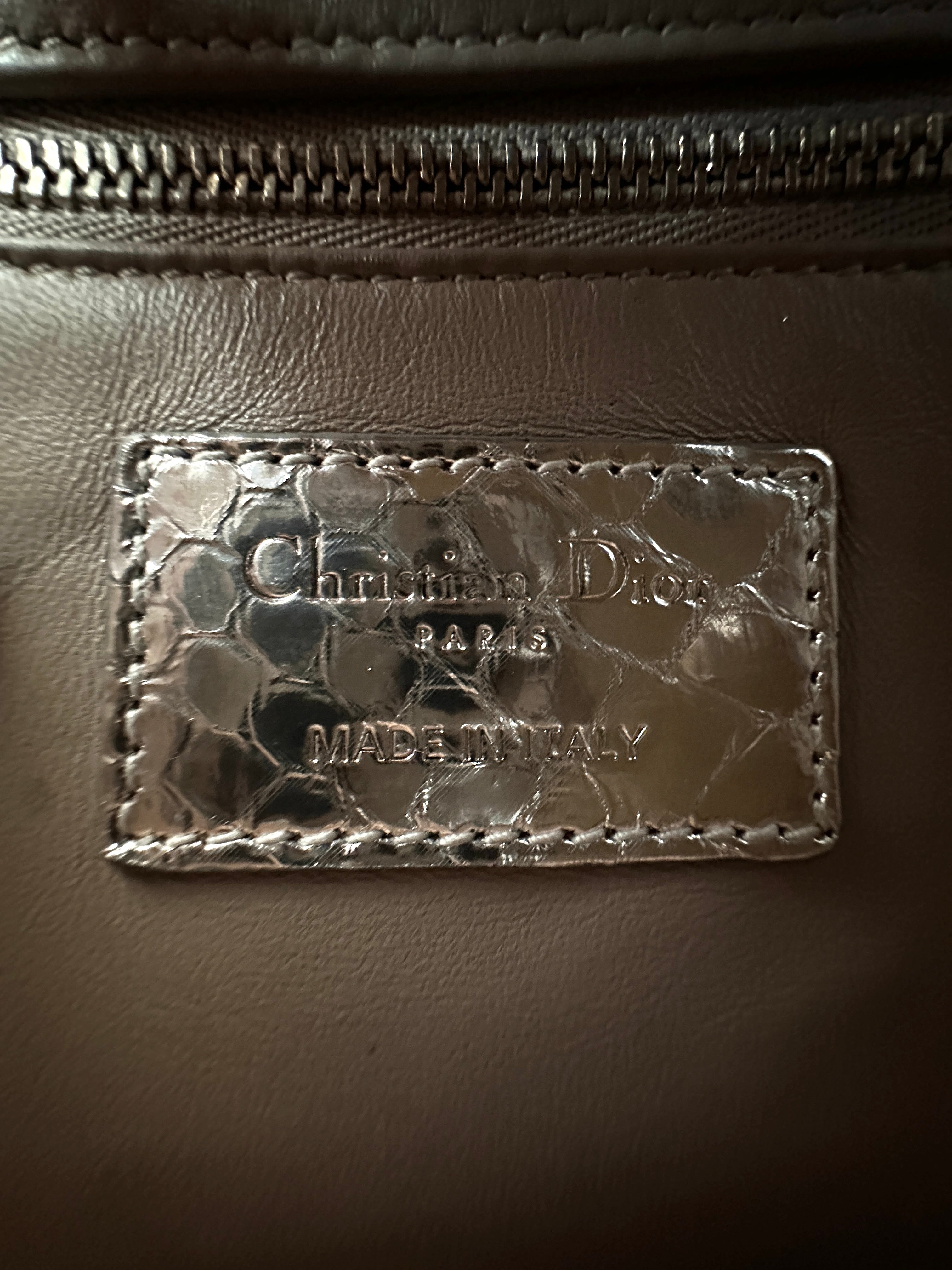Christian Dior Lady Dior Metallic Silver Python Leather Handle Bag DR858