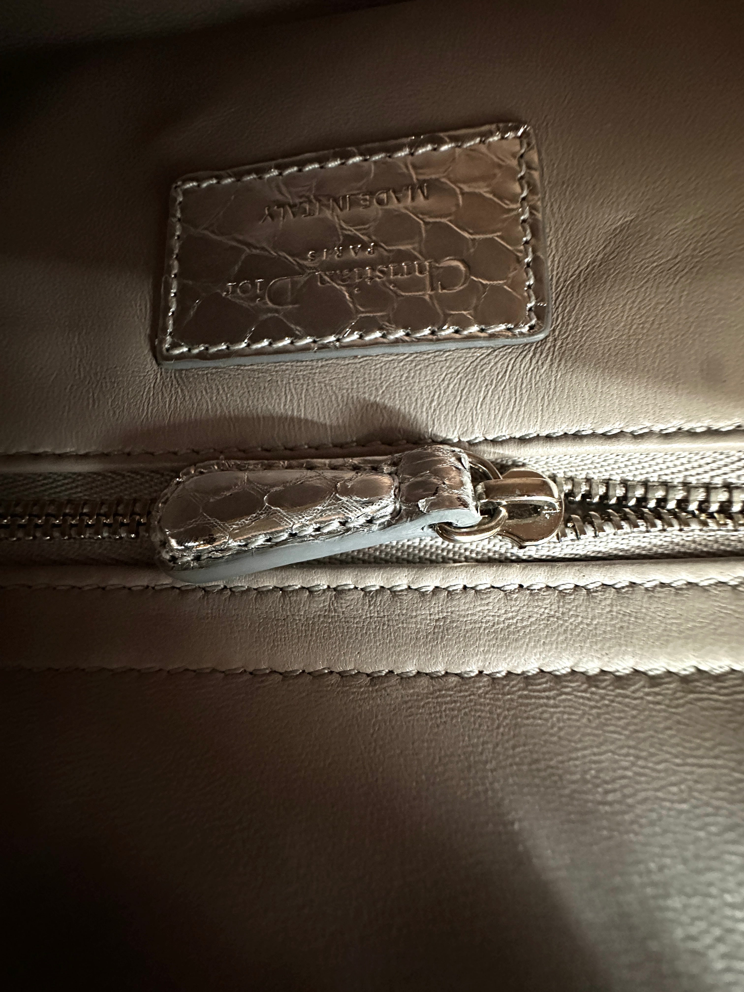 Christian Dior Lady Dior Metallic Silver Python Leather Handle Bag DR858