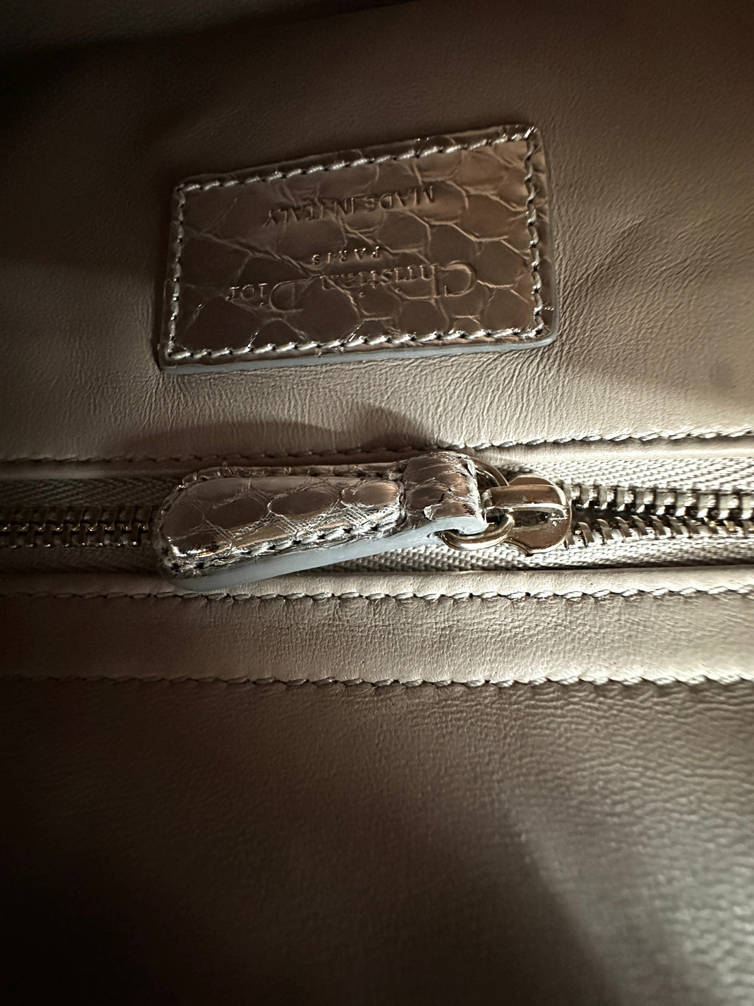 Christian Dior Lady Dior Metallic Silver Python Leather Handle Bag DR858