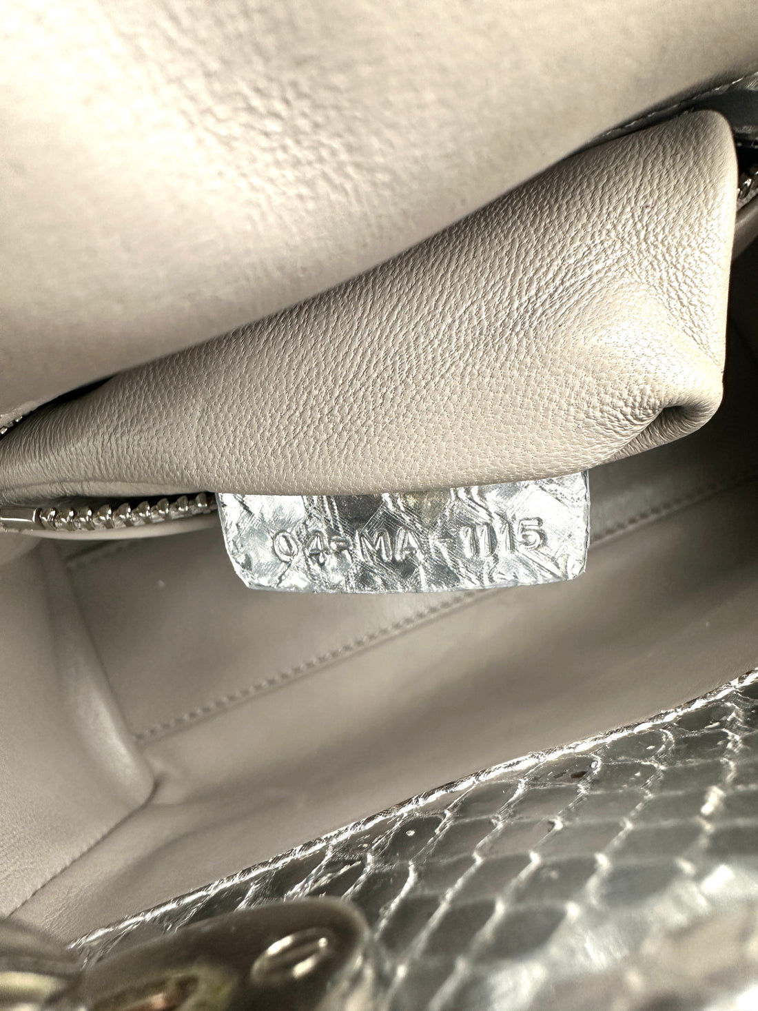 Christian Dior Lady Dior Metallic Silver Python Leather Handle Bag DR858