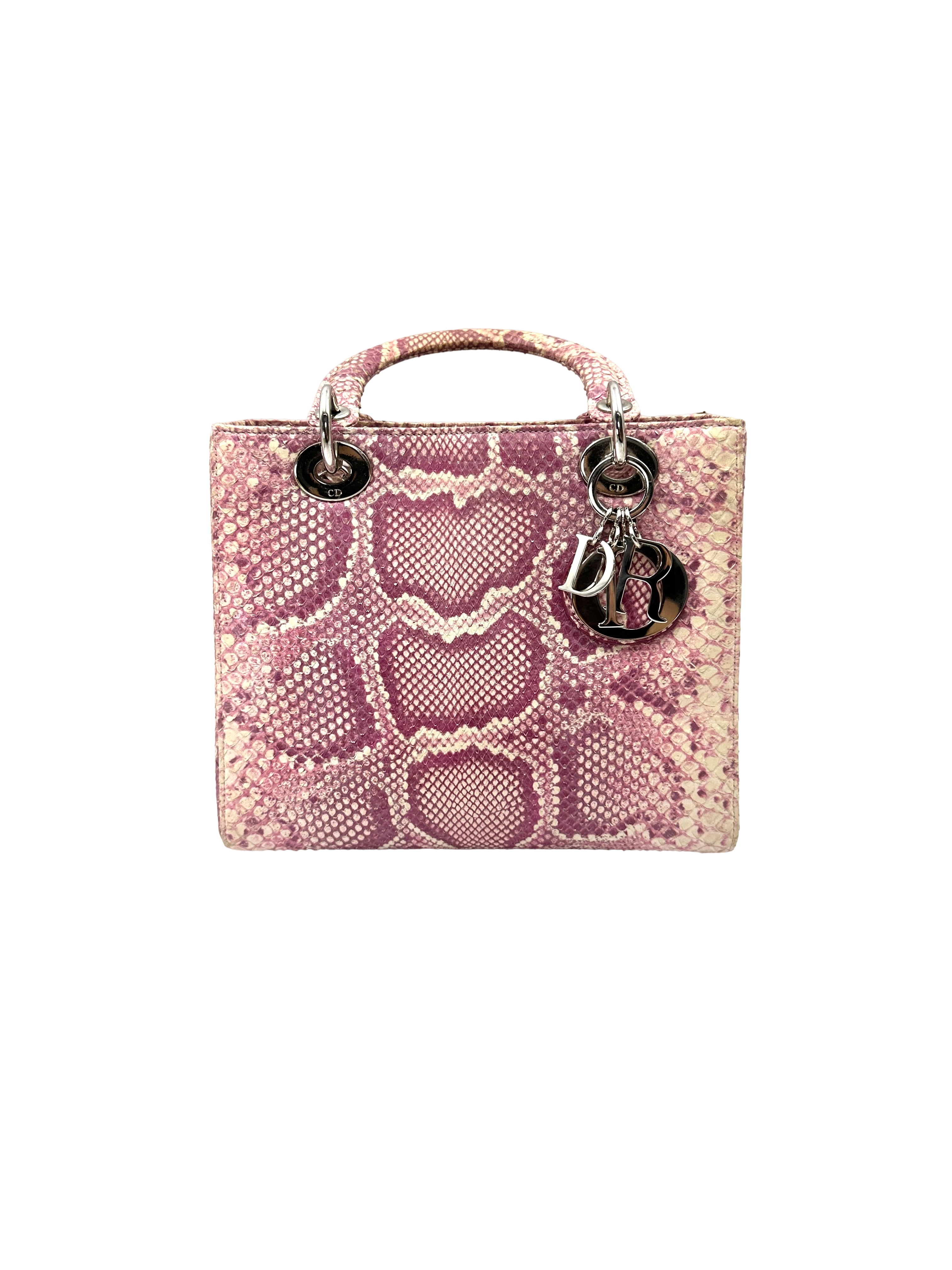 Christian Dior Lady Dior Pink Python Leather Handle Bag DR861