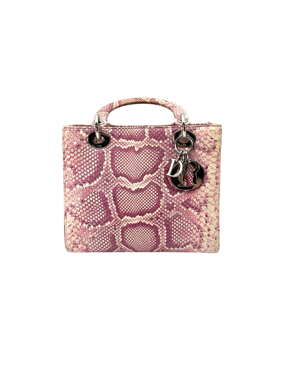 Christian Dior Lady Dior Pink Python Leather Handle Bag DR861