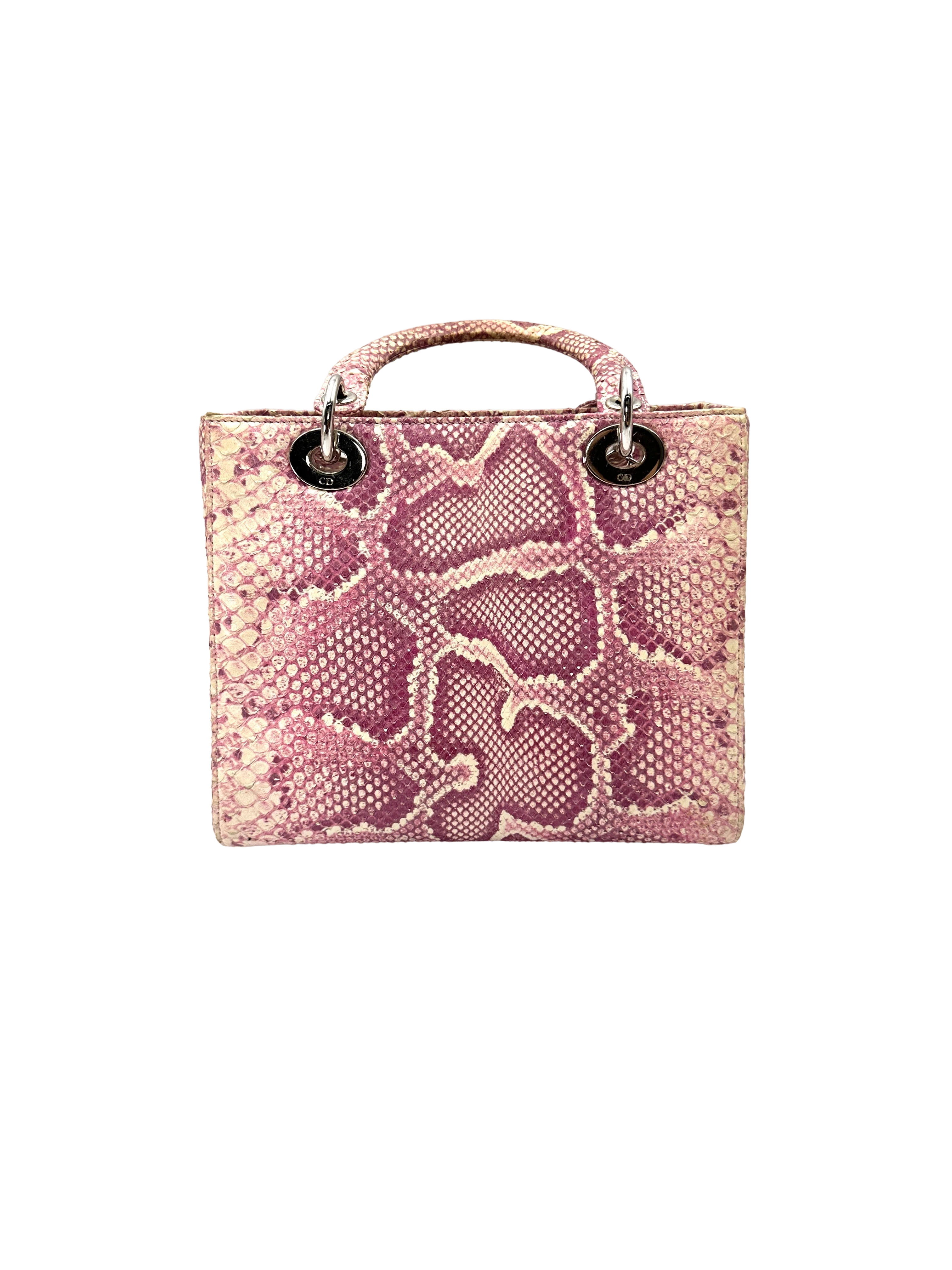 Christian Dior Lady Dior Pink Python Leather Handle Bag DR861