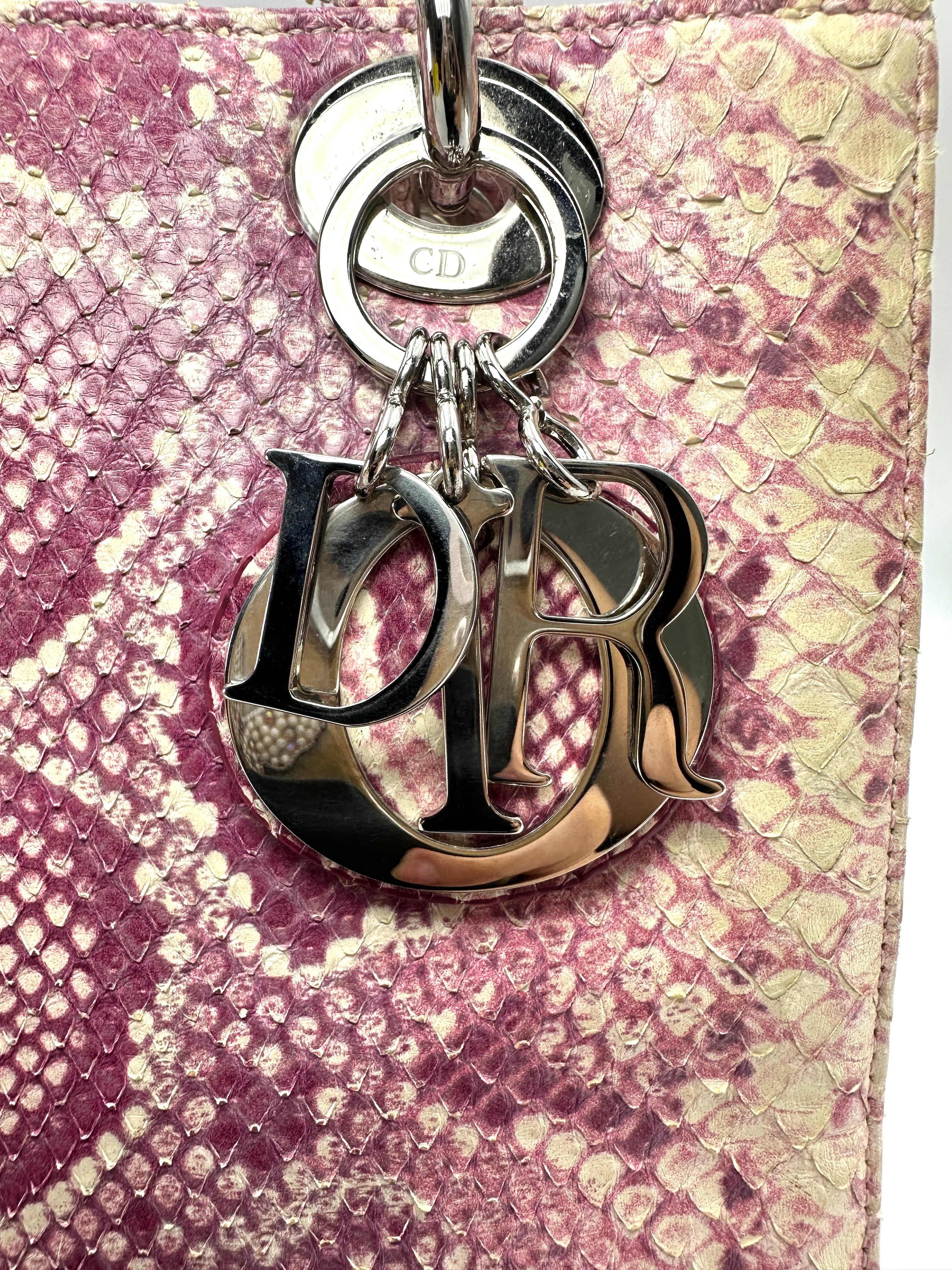 Christian Dior Lady Dior Pink Python Leather Handle Bag DR861