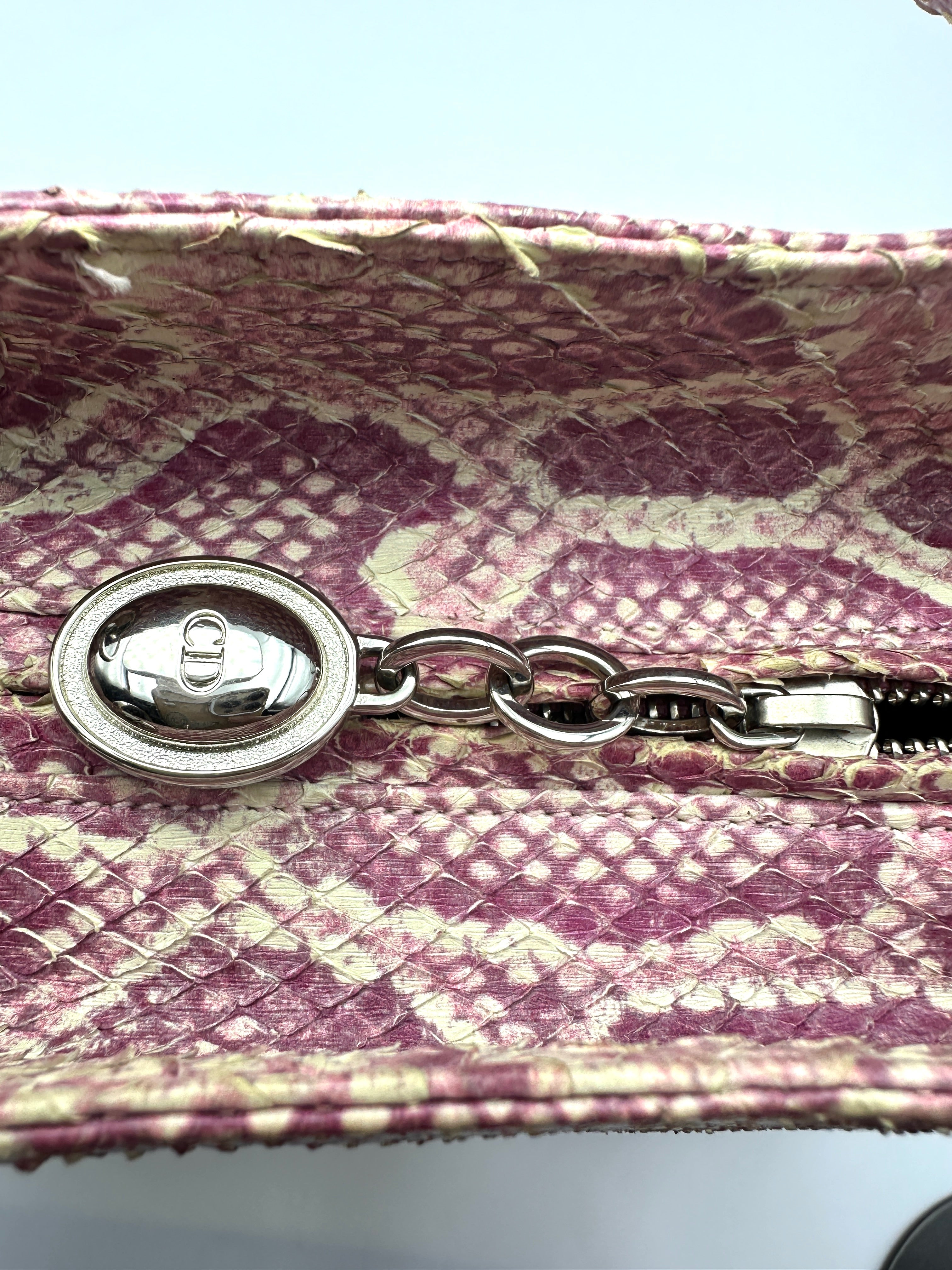 Christian Dior Lady Dior Pink Python Leather Handle Bag DR861