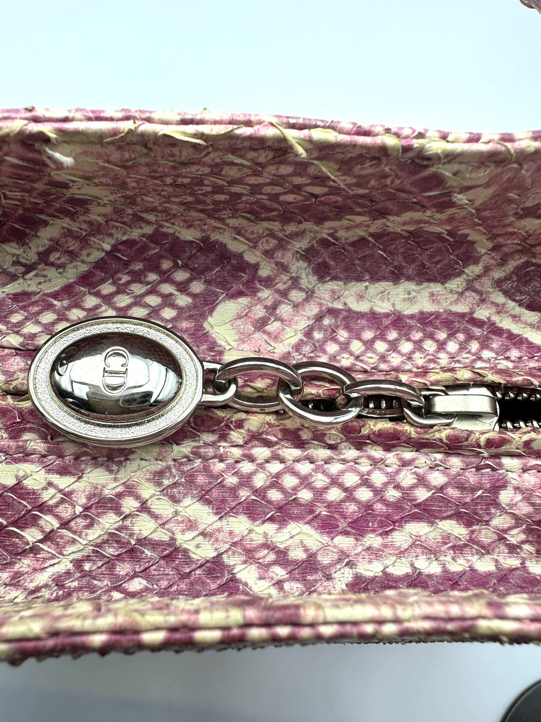 Christian Dior Lady Dior Pink Python Leather Handle Bag DR861