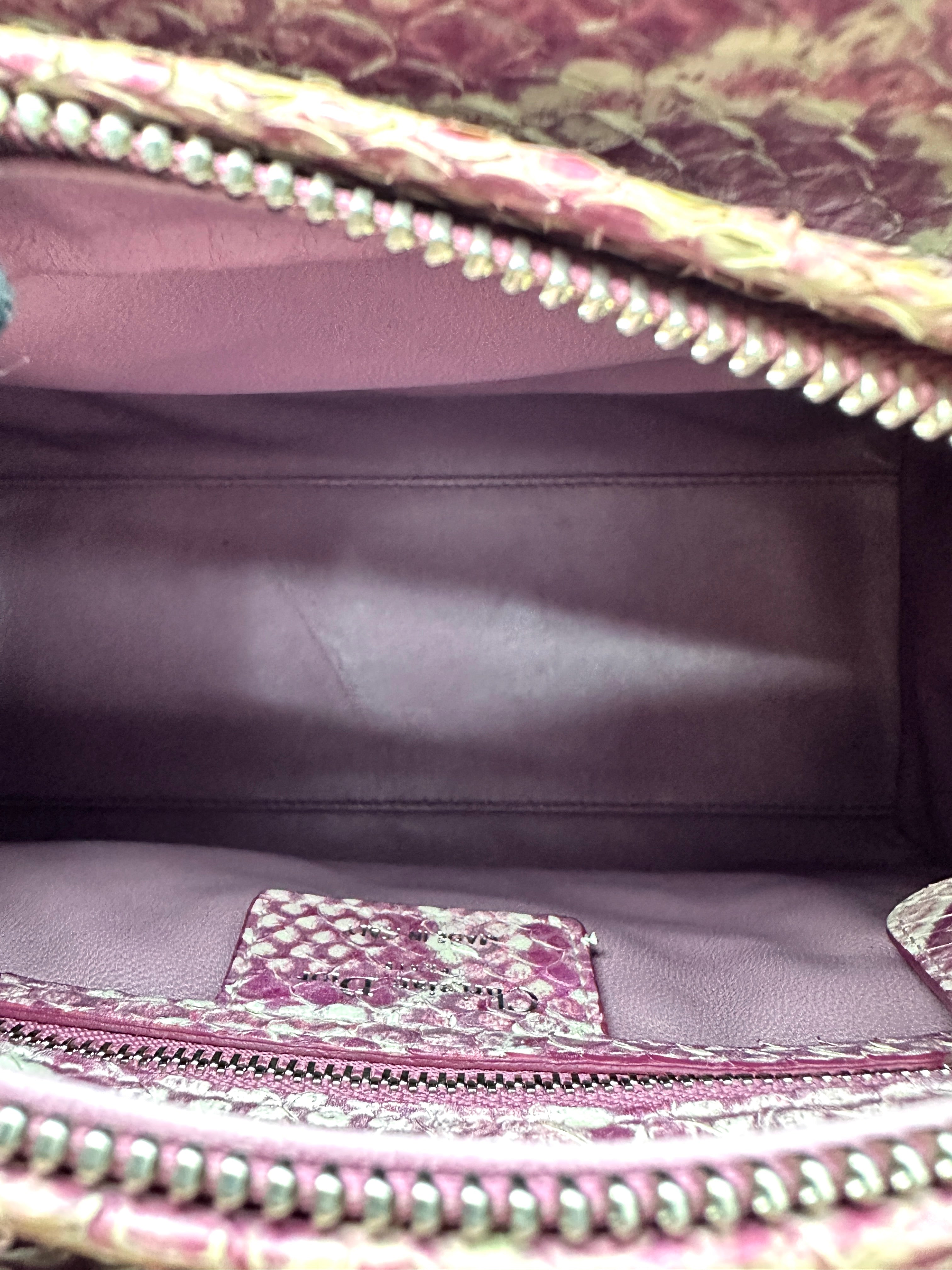 Christian Dior Lady Dior Pink Python Leather Handle Bag DR861