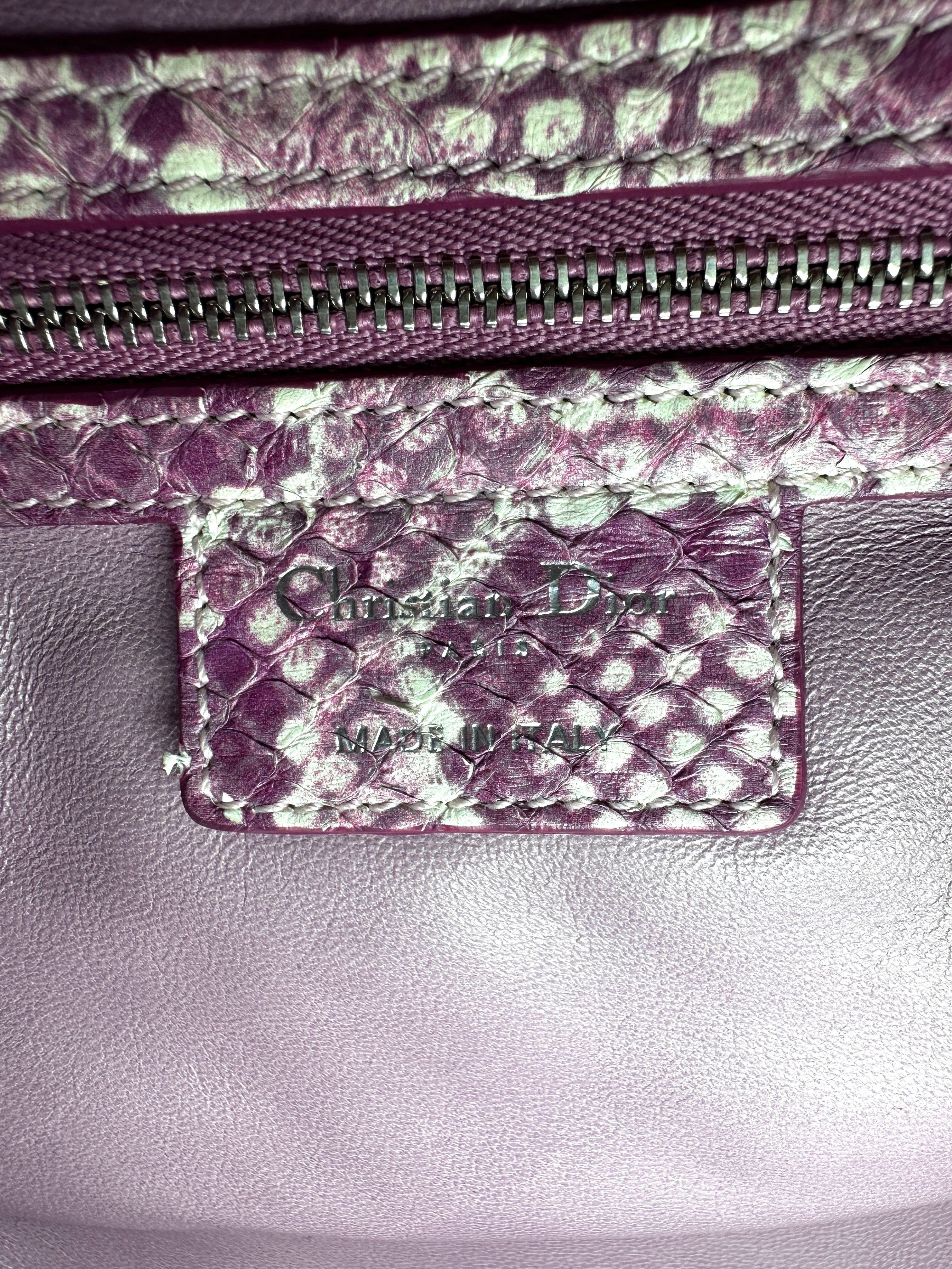 Christian Dior Lady Dior Pink Python Leather Handle Bag DR861