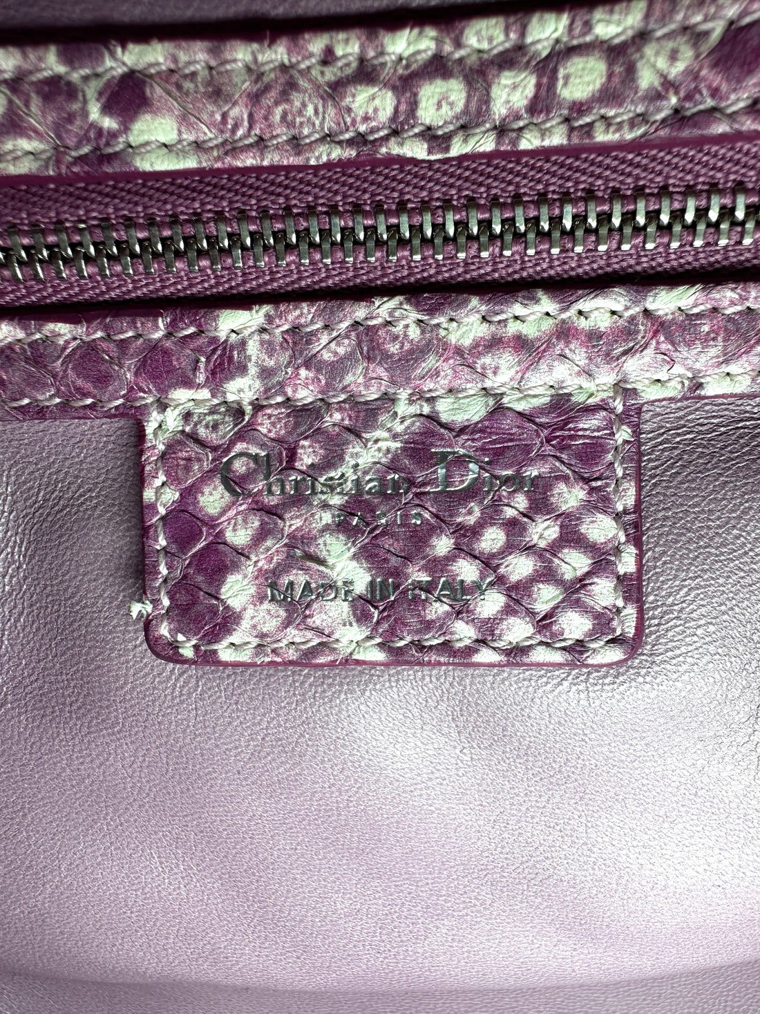 Christian Dior Lady Dior Pink Python Leather Handle Bag DR861