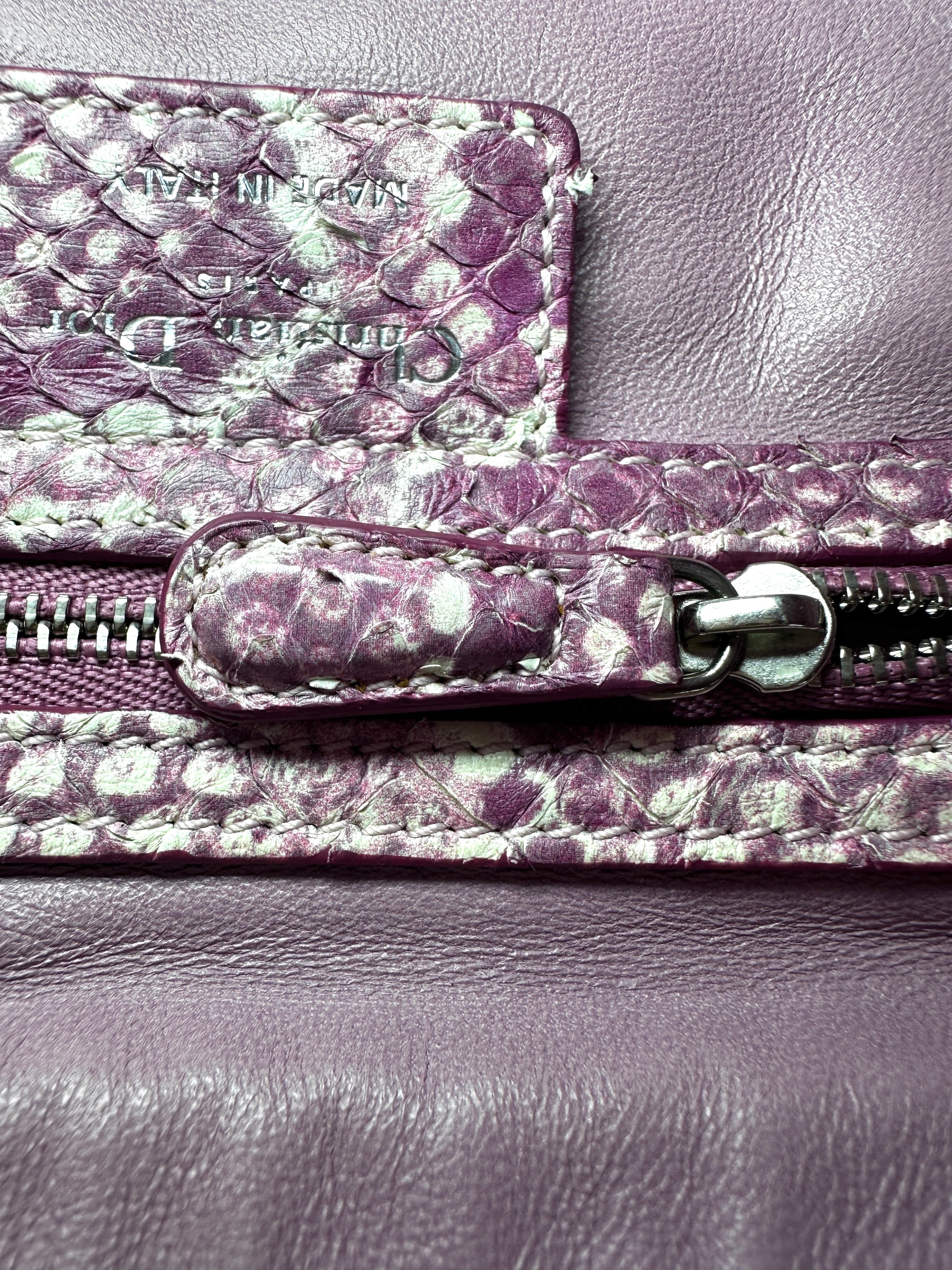 Christian Dior Lady Dior Pink Python Leather Handle Bag DR861