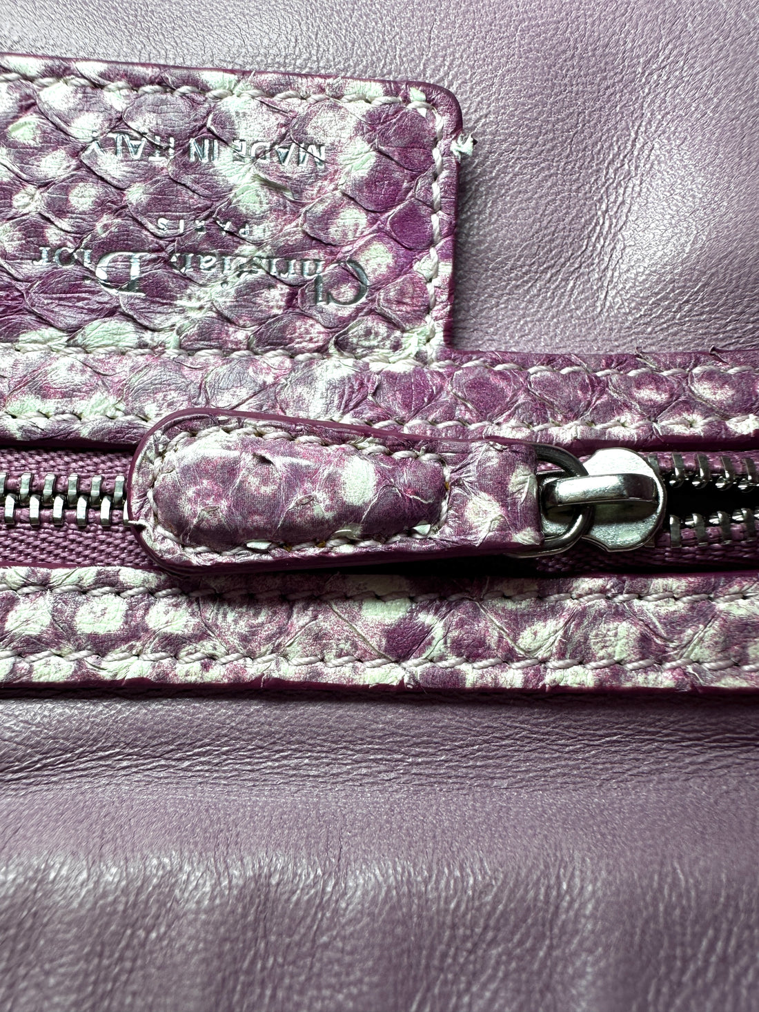 Christian Dior Lady Dior Pink Python Leather Handle Bag DR861