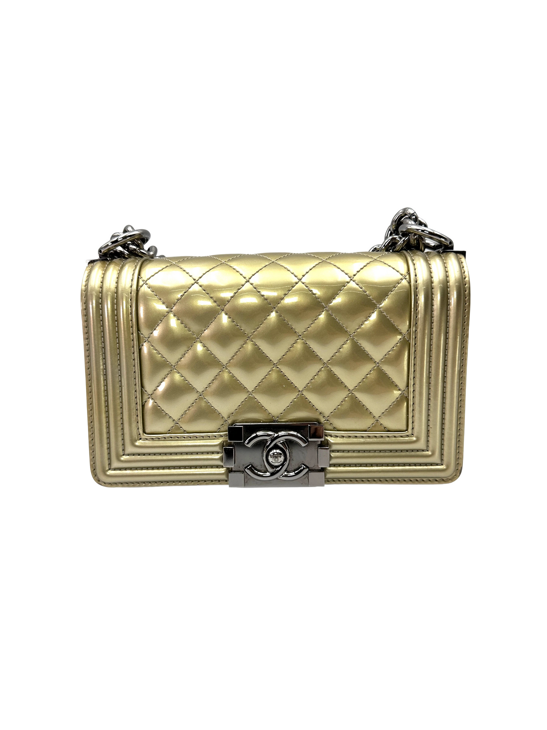 Chanel LeBoy Metallic Gold Quilted Patent Leather Small Size Flap Bag(19***79) CC2420