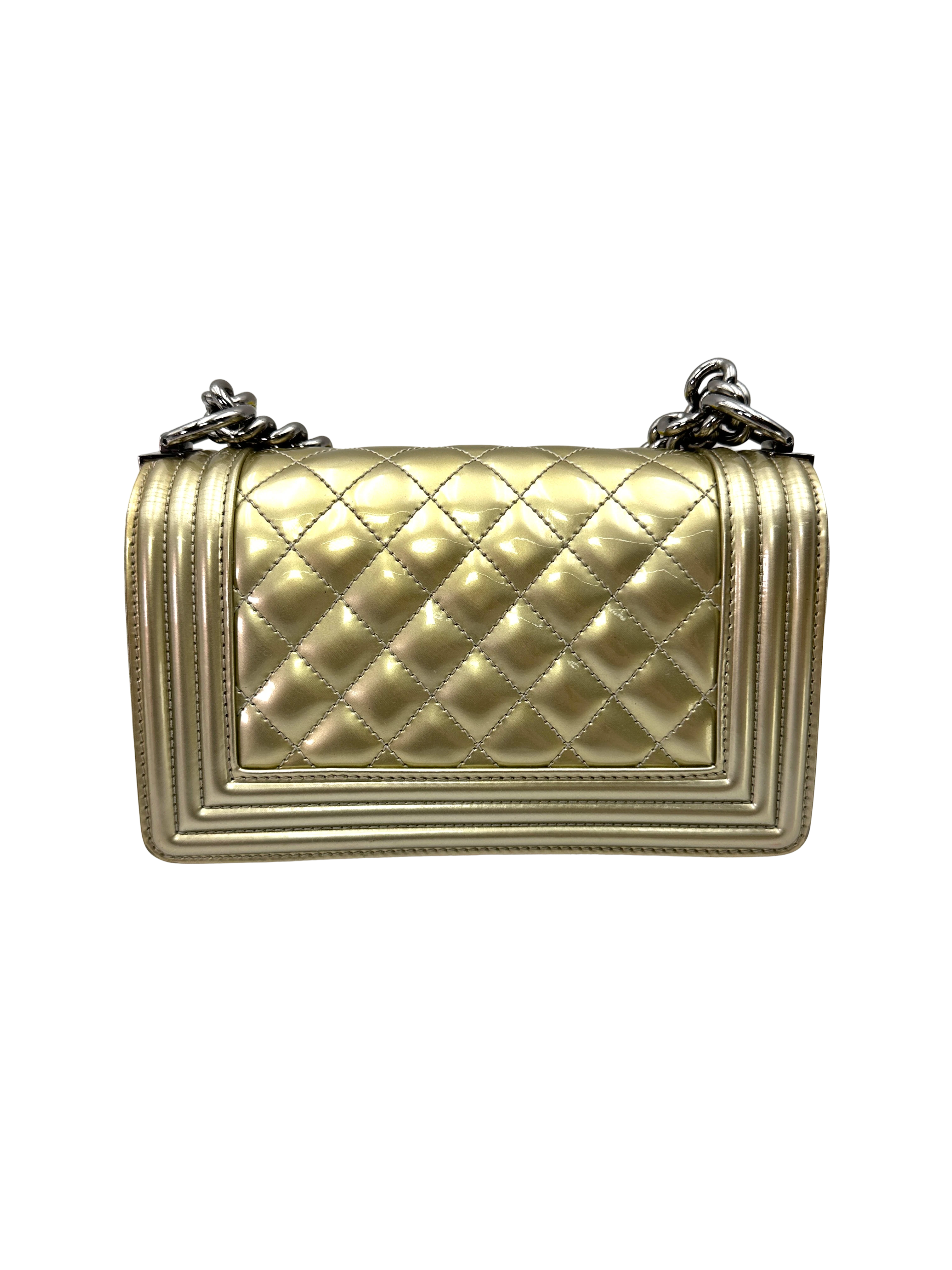 Chanel LeBoy Metallic Gold Quilted Patent Leather Small Size Flap Bag(19***79) CC2420
