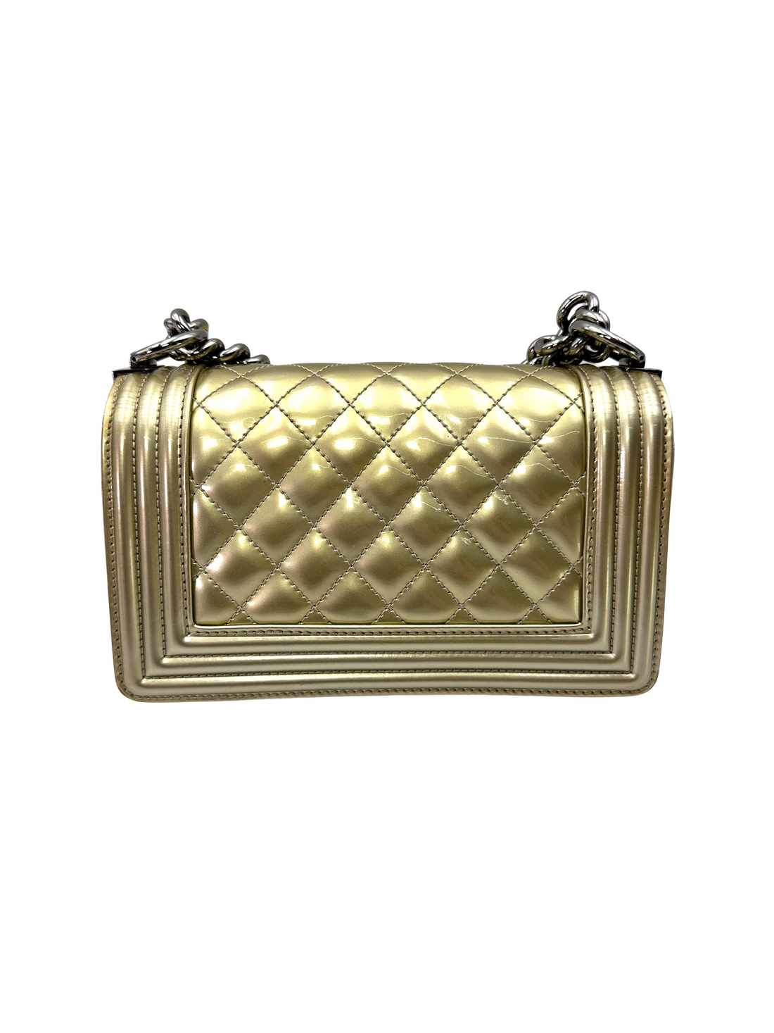 Chanel LeBoy Metallic Gold Quilted Patent Leather Small Size Flap Bag(19***79) CC2420