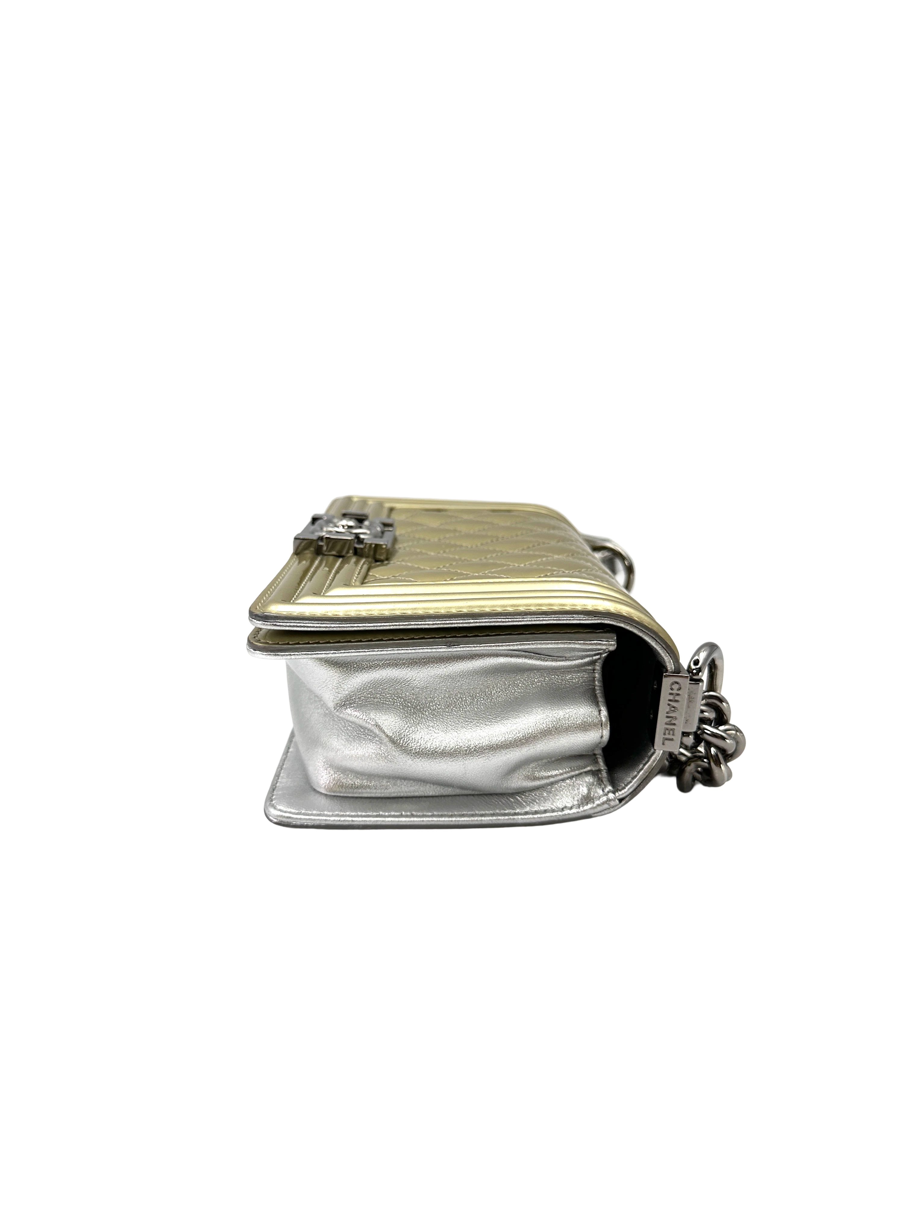 Chanel LeBoy Metallic Gold Quilted Patent Leather Small Size Flap Bag(19***79) CC2420