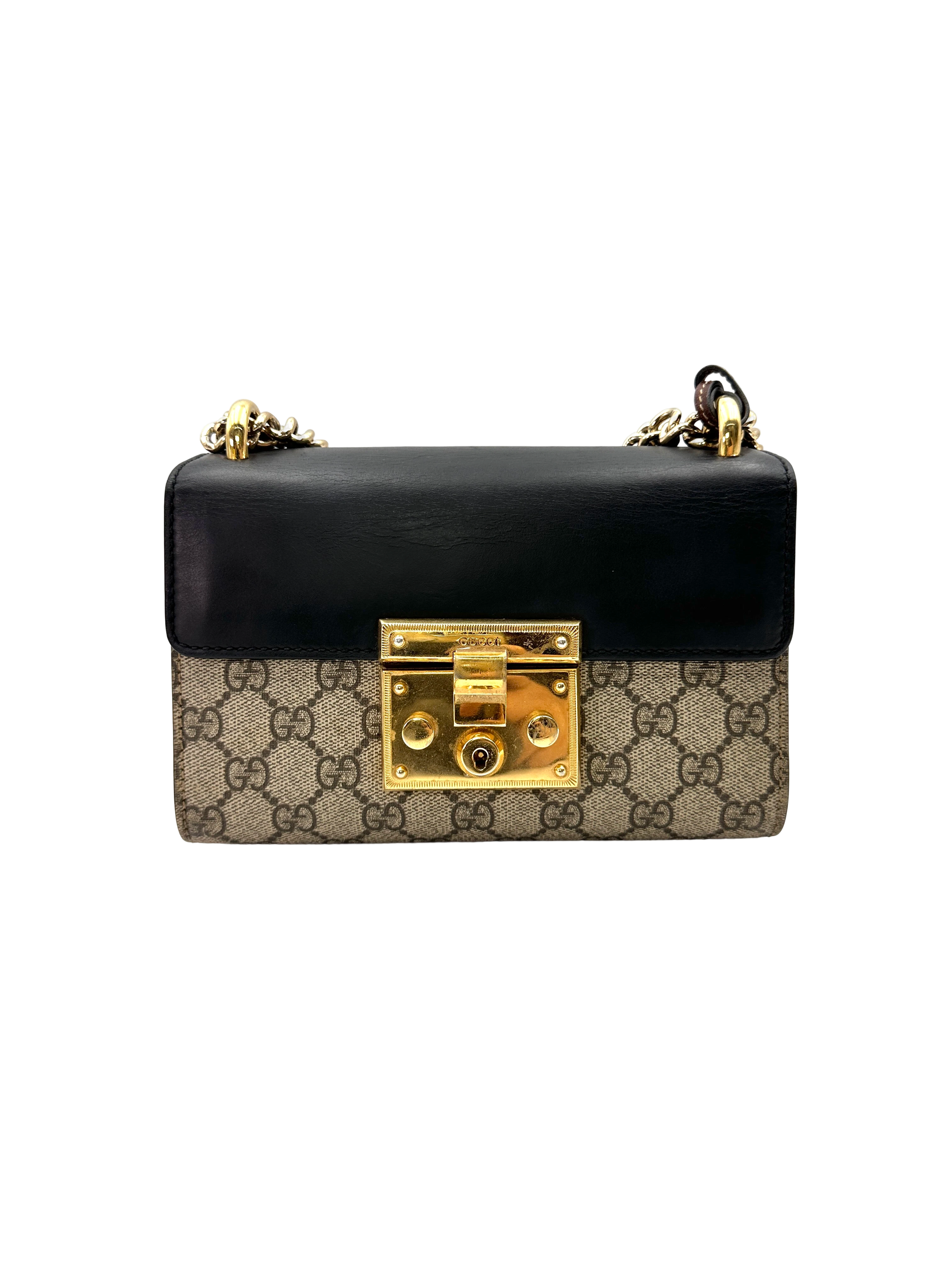 Gucci Padlock GG Canvas & Black Leather Small Size Shoulder Bag GG1372